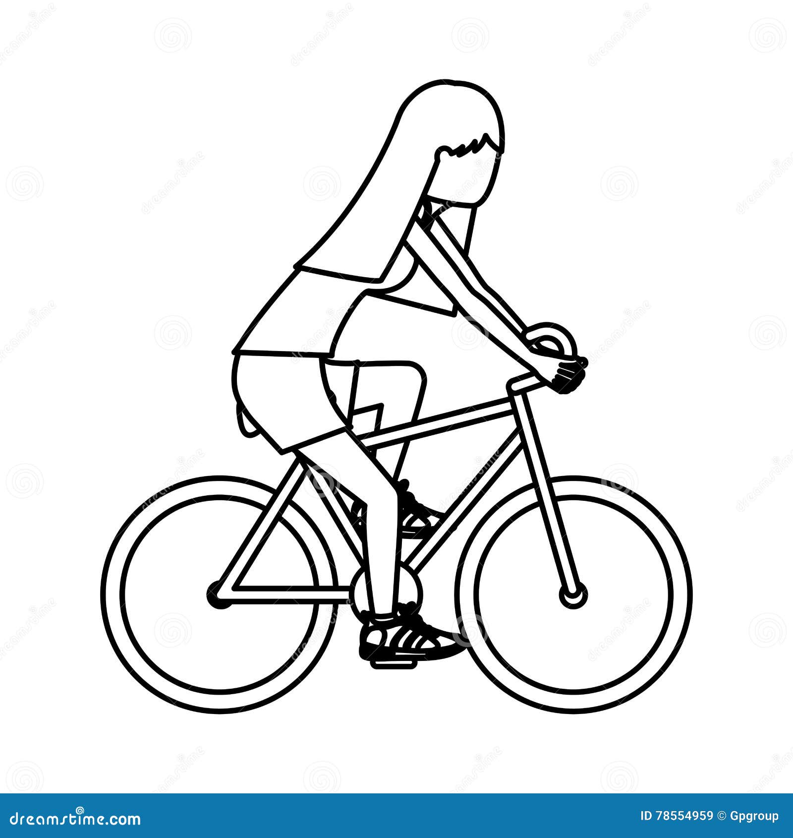 Контурный рисунок человек катается на велосипеде
