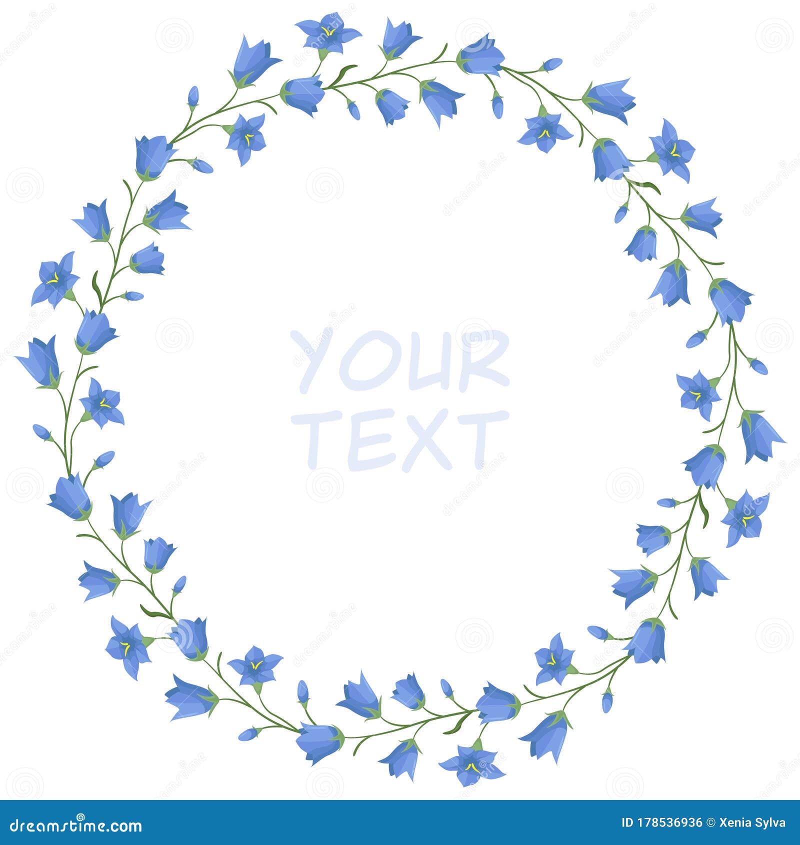 Bellflower Wreath; Round Frame with Bellflowers. Stock Vector