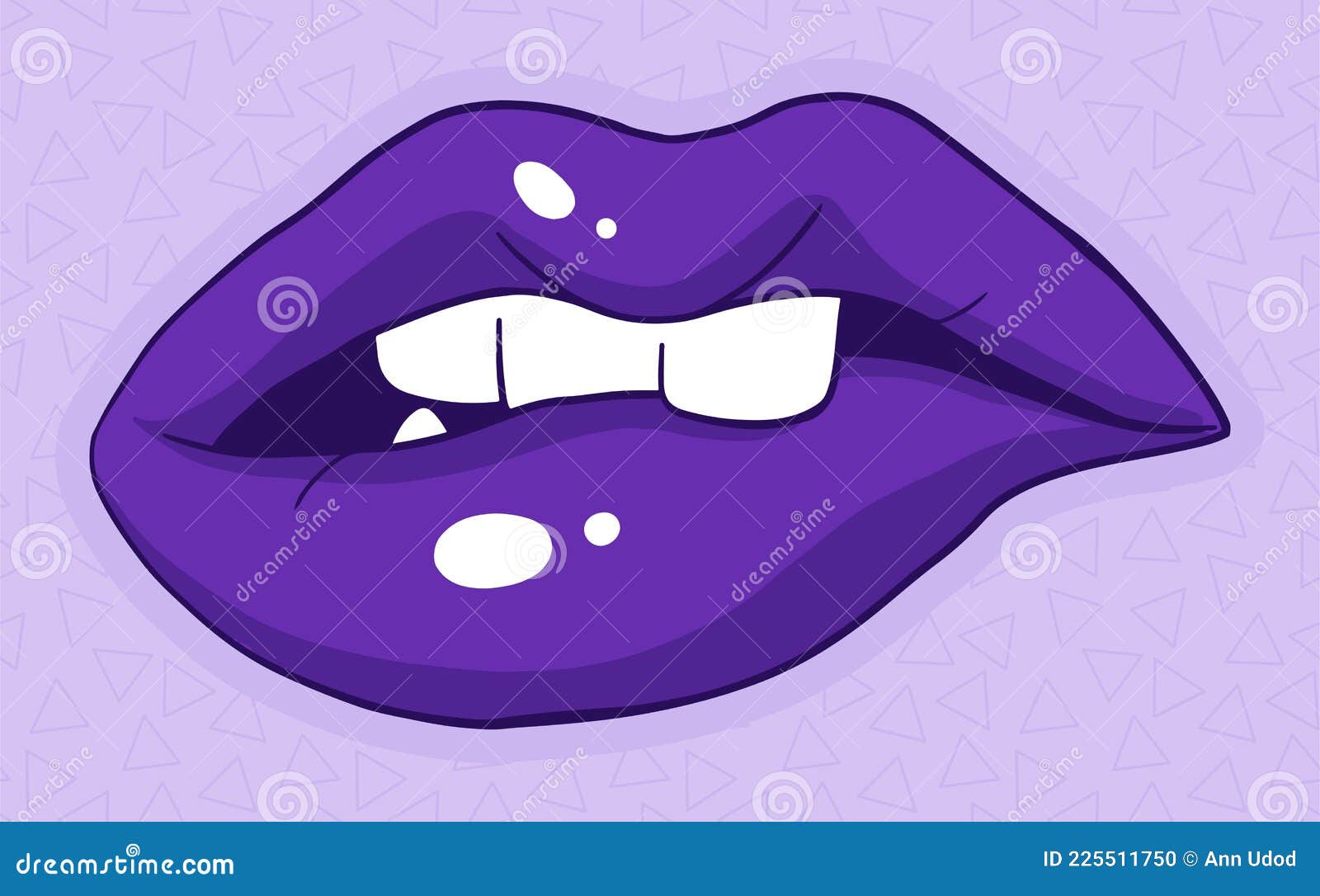 Purple Lips with Teeth in Stylized Cartoon Style Stock Vector