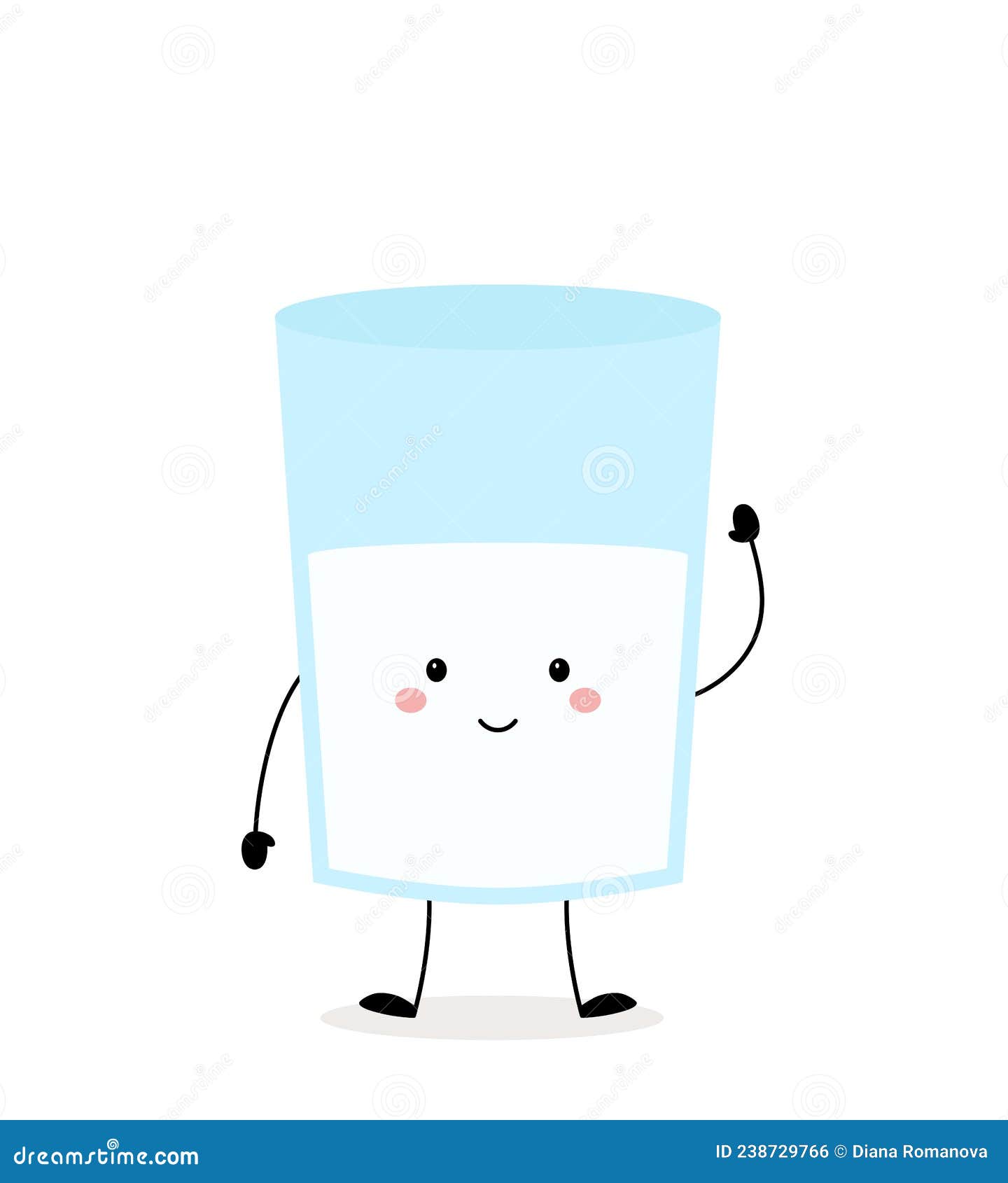 Cute Funny Smiling Glass of Milk.Vector Illustration of Cute Milk with