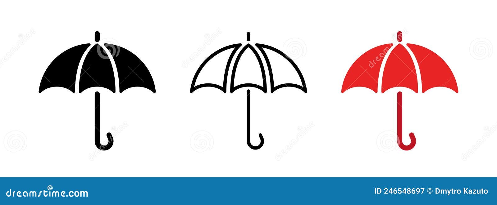 Umbrella. Set of Black and Red Umbrellas. Vector Clipart Isolated on