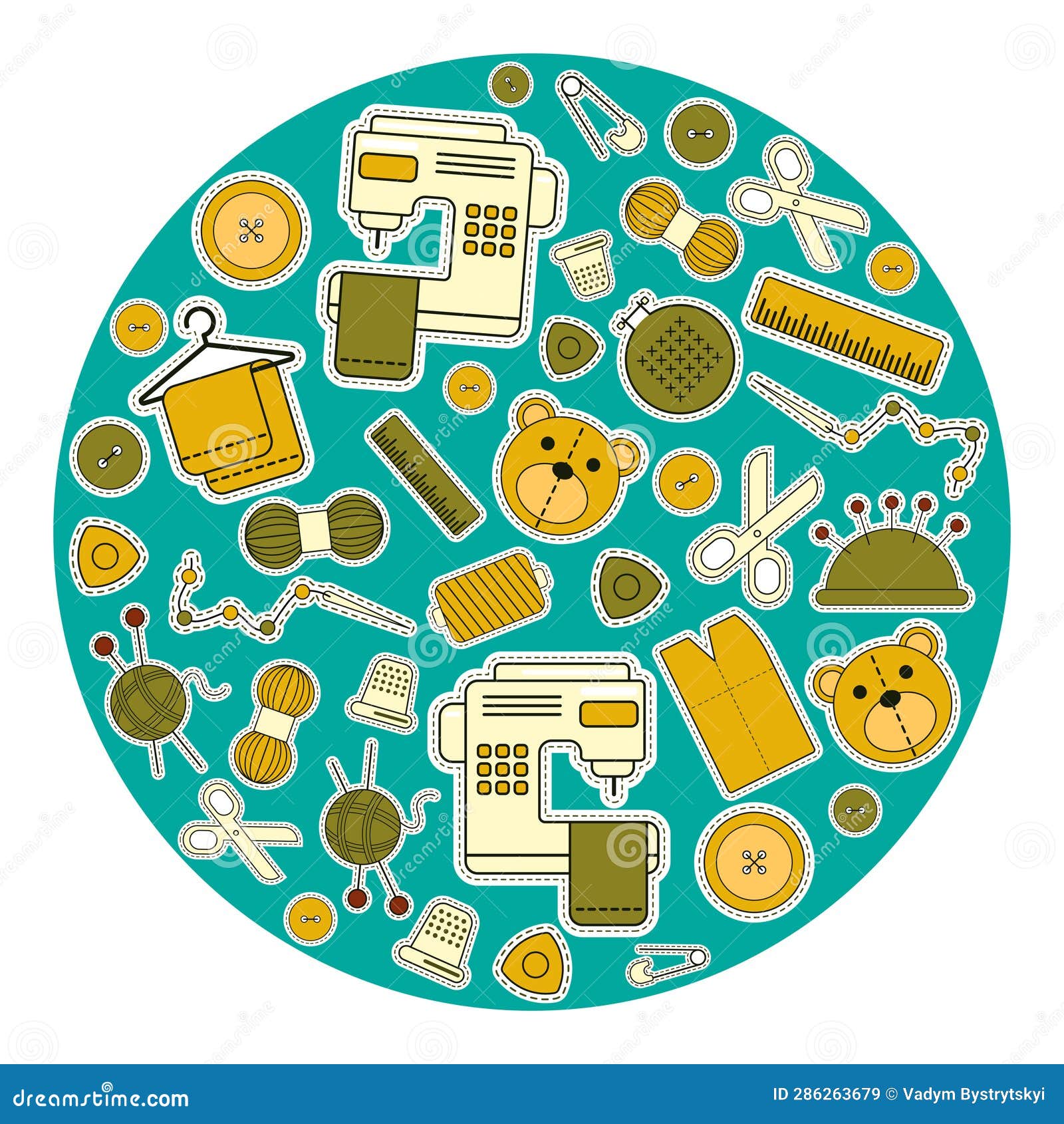 Vector Background Set of Illustrations for Sewing, Sewing Supplies