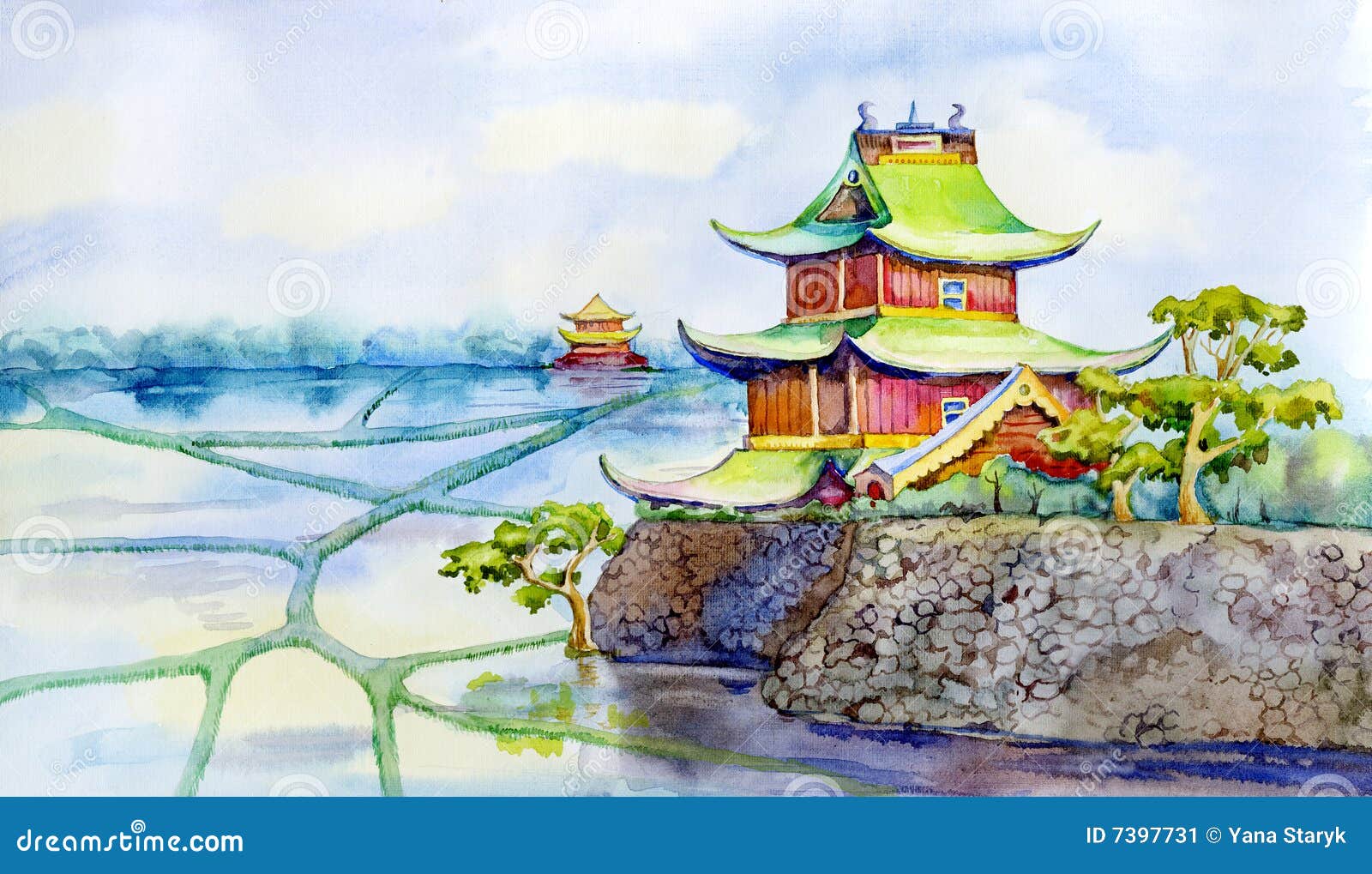 Пагода китайская рисунок на стену