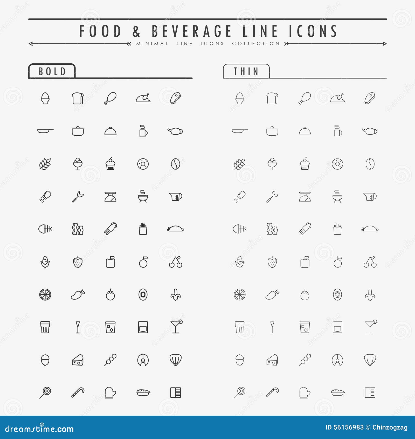 Еда и напиток конспектируют значки на смелейшей и тонкой линии ...