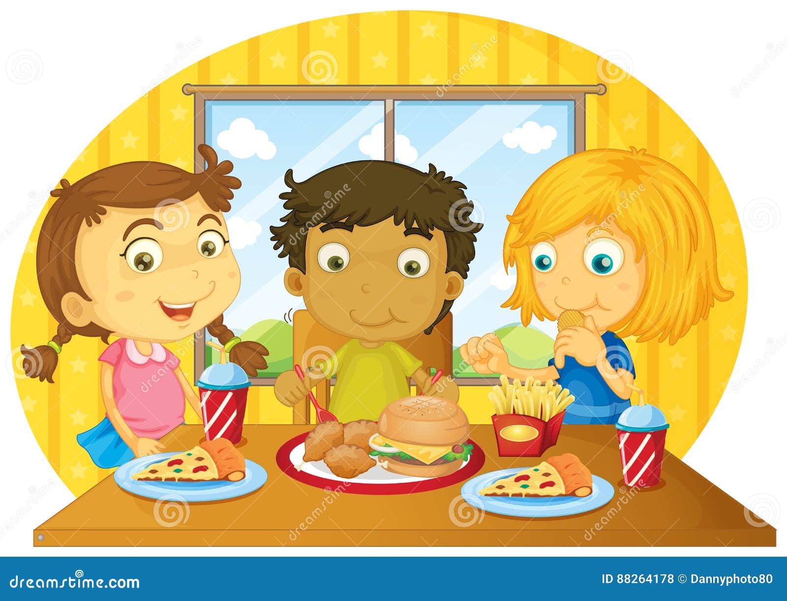 Плакат иллюстрация дети обедают
