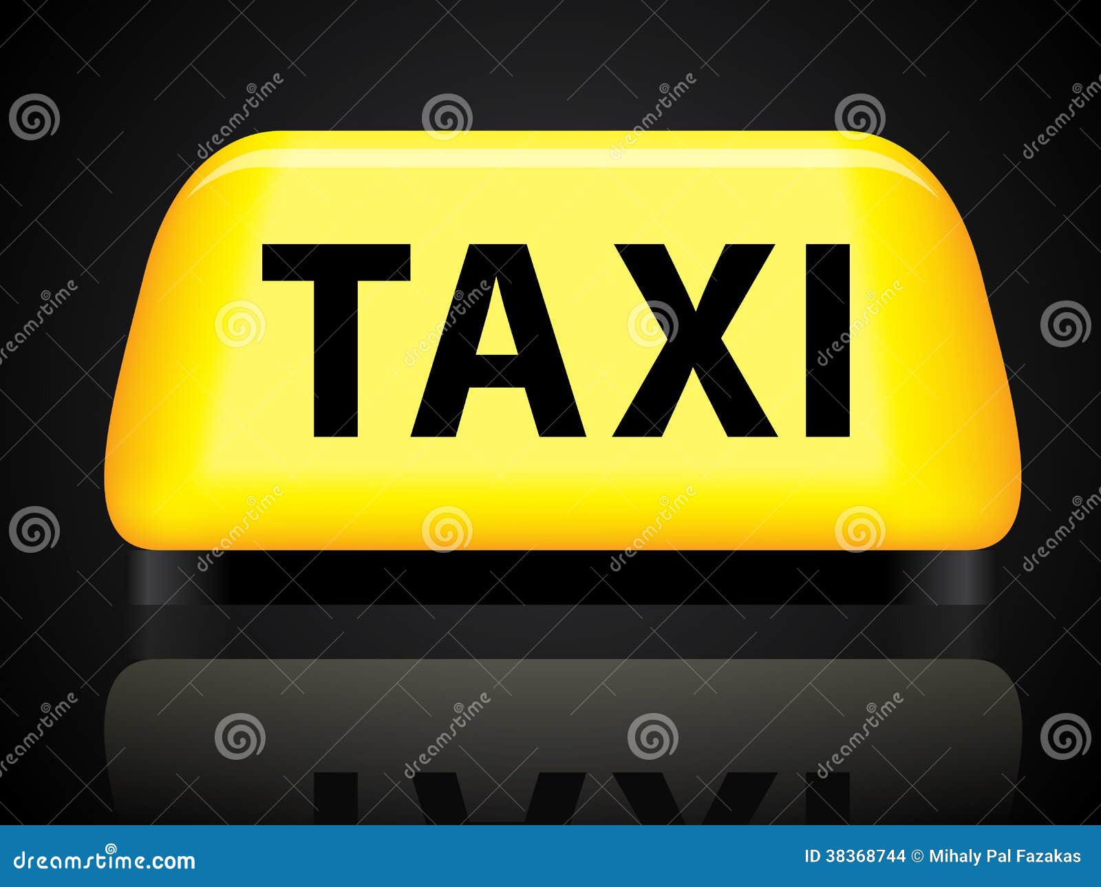 Желтая табличка такси на черном фоне