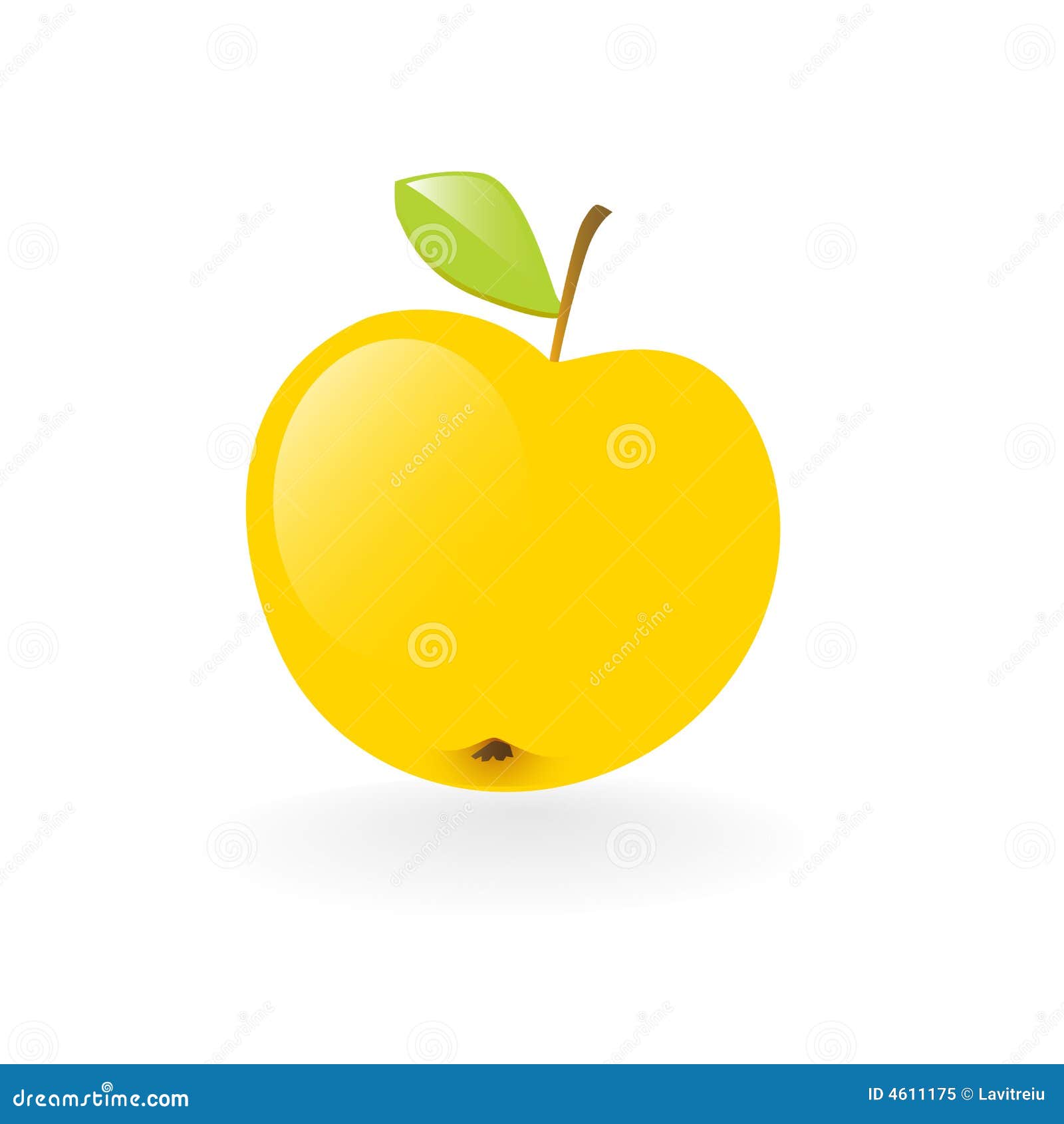 Яблоко желтое мультяшное на белом фоне