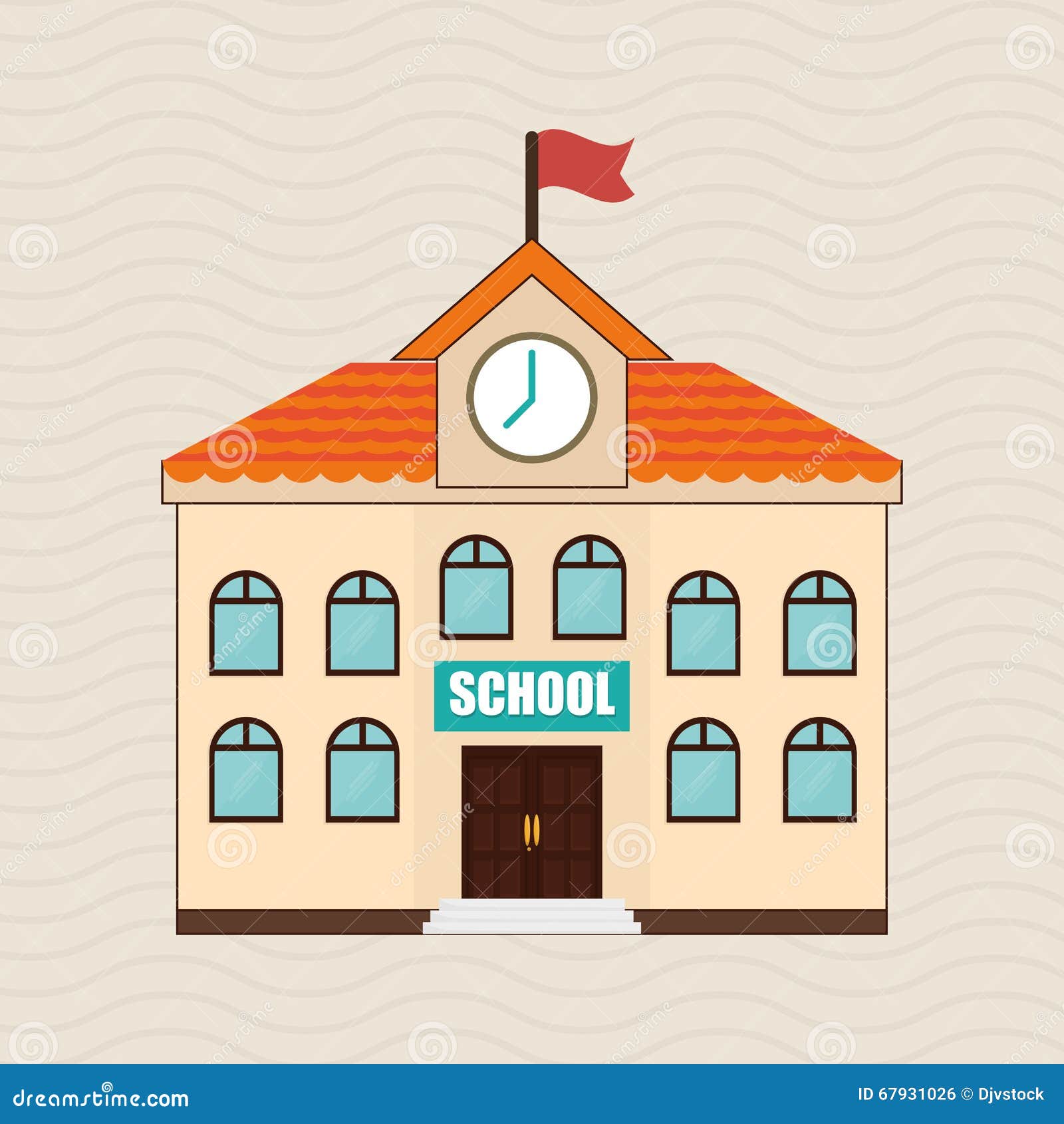 Цветная пиктограмма здание школы с колокольчиком белом фоне