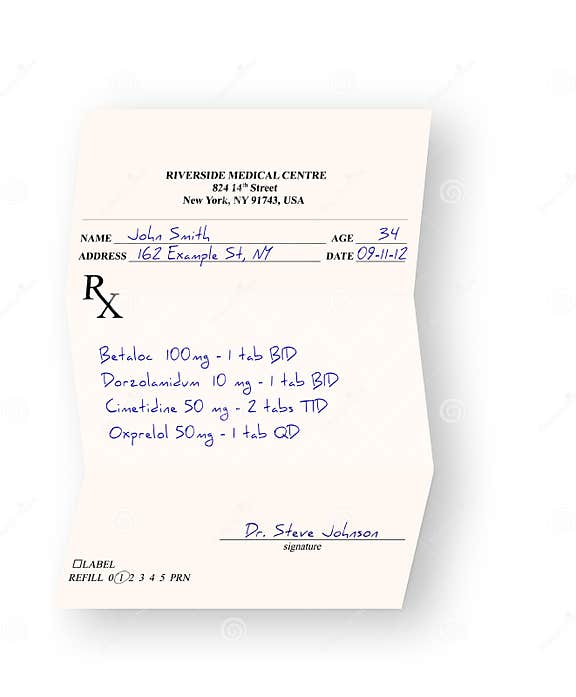 Заполненный внутри медицинский рецепт на белизне Иллюстрация штока ...