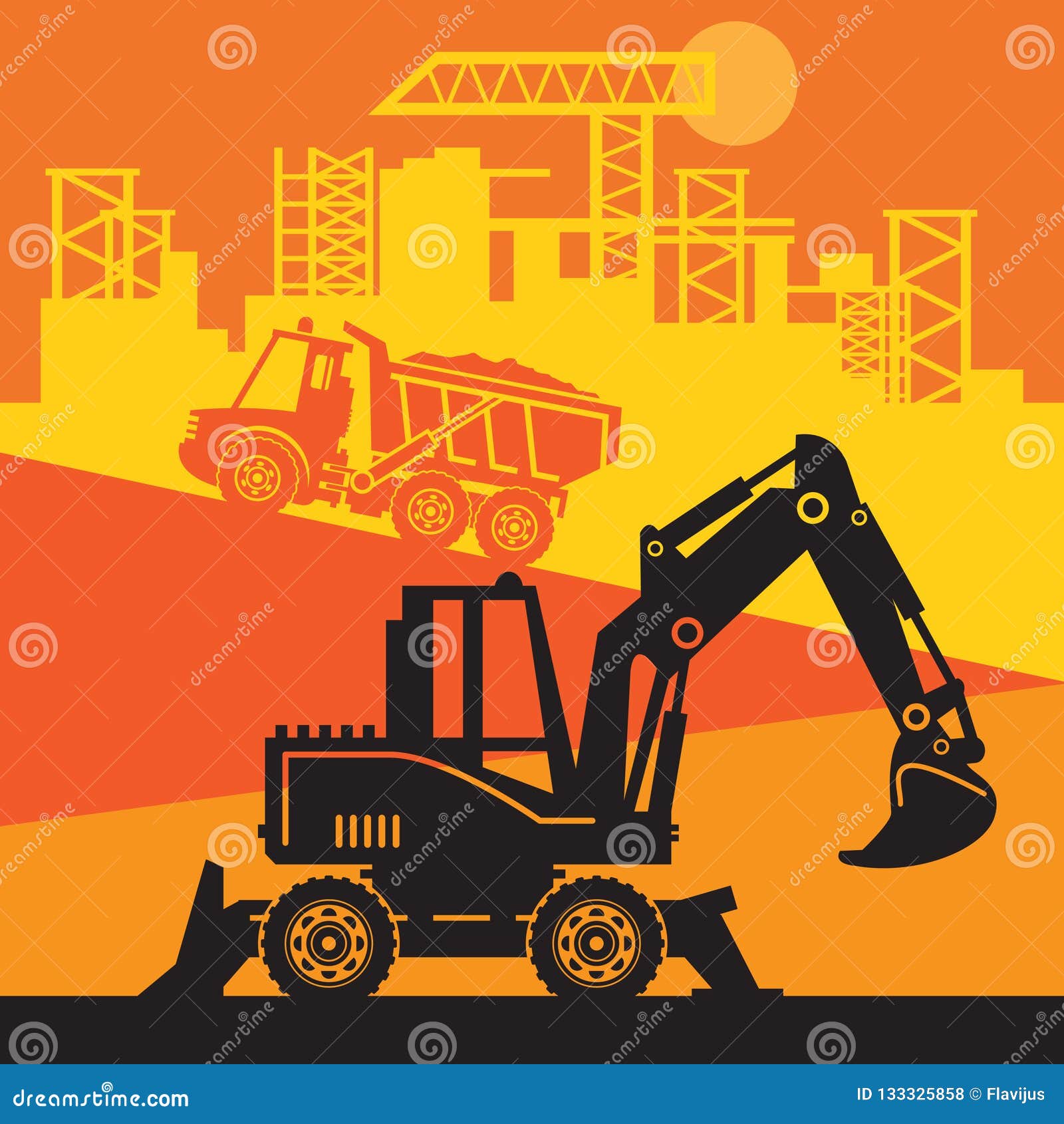 Землекоп, машинное оборудование силы конструкции Иллюстрация вектора ...