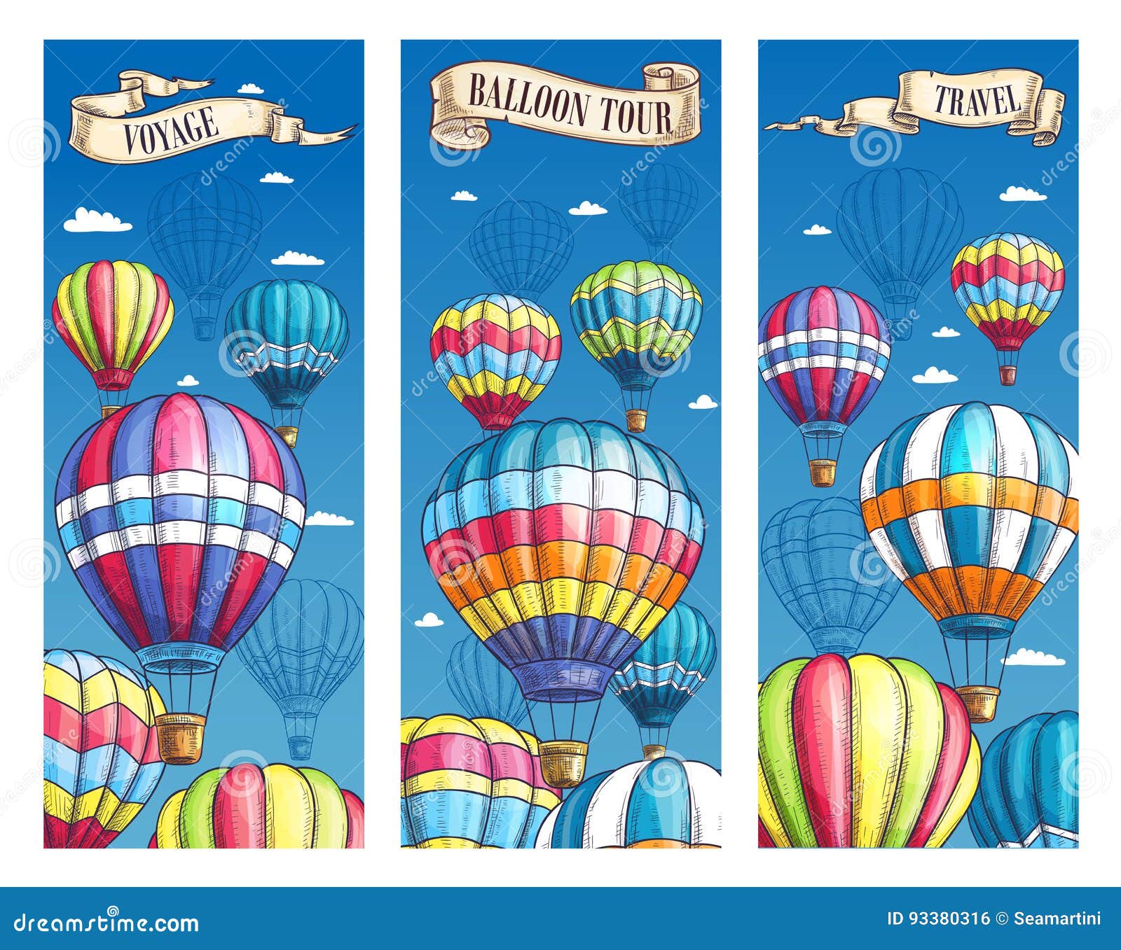 Знамена вектора для горячего рейса воздушного шара путешествуют ...