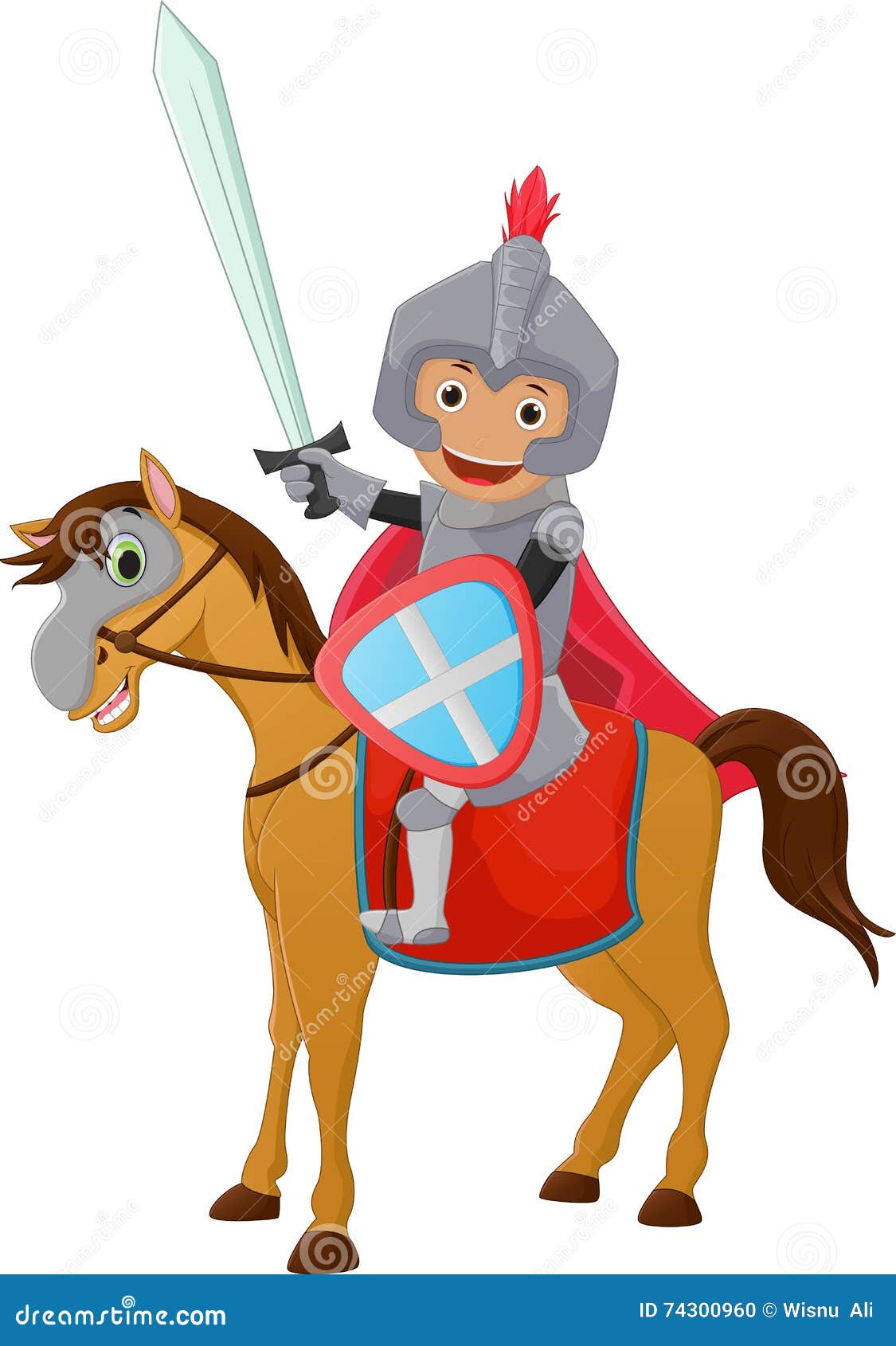 Иллюстрация храброго катания рыцаря на лошади. Vector иллюстрация храброго катания рыцаря на лошади изолированной на белизне