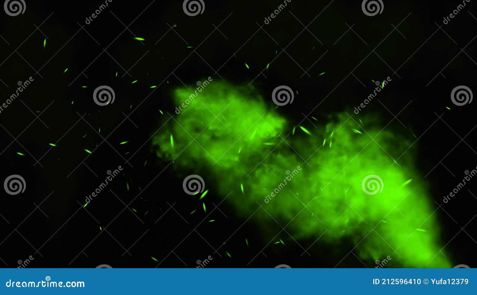 Идеальные зеленые искры эмбера частиц огня на черном фоне изолированной ...
