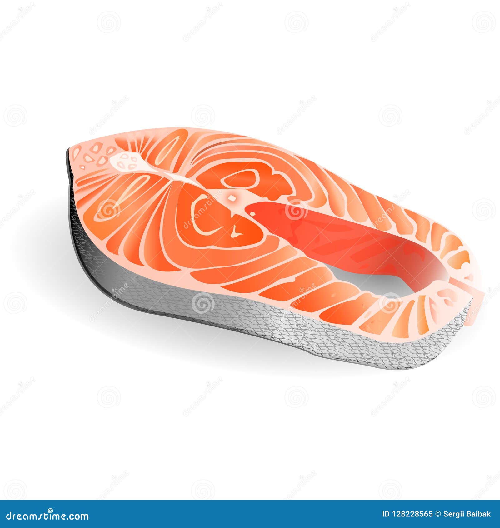 Иллюстрация вектора Salmon стейка Часть красных рыб лежа на белой ...