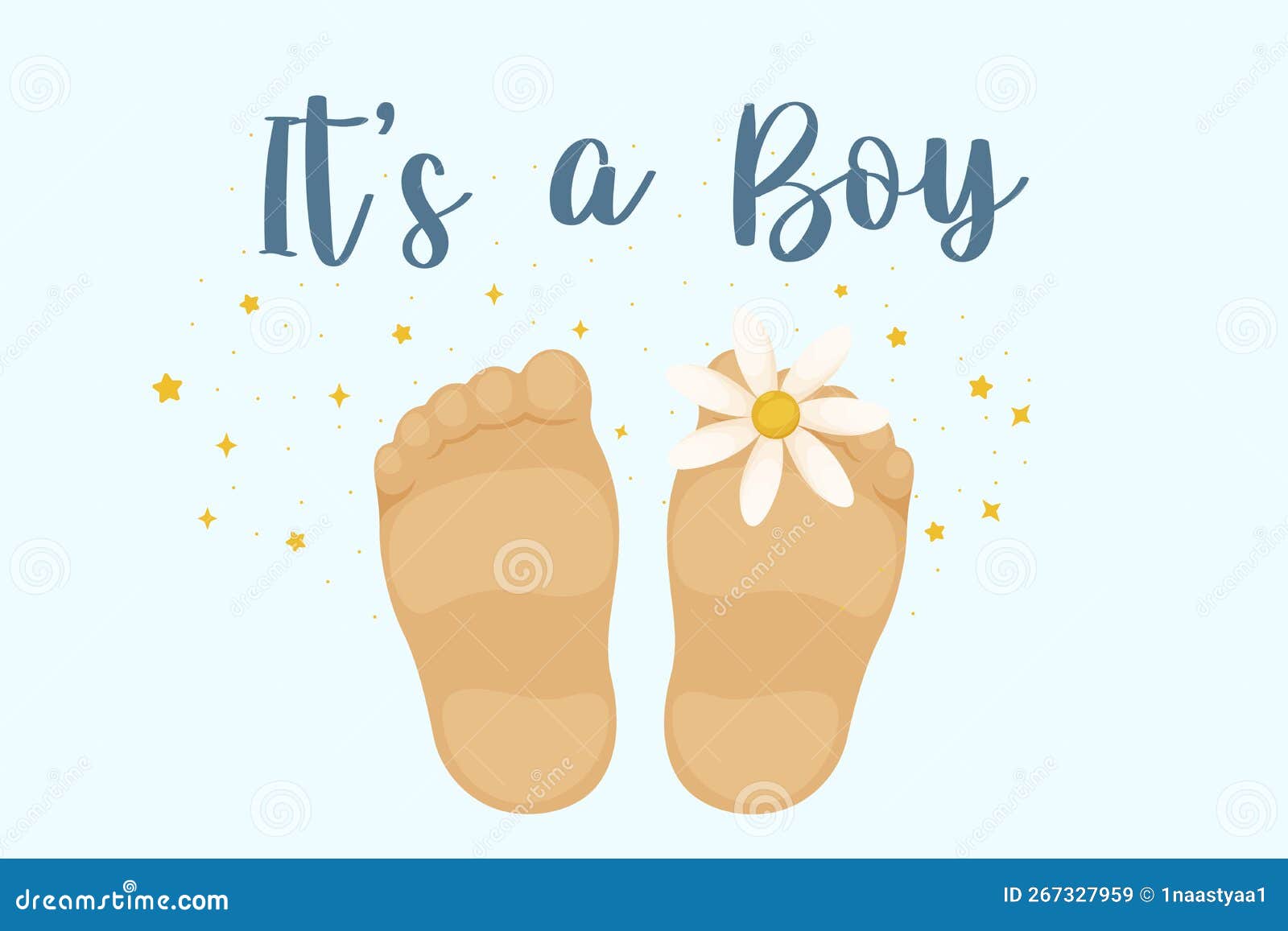 Postcard for Newborns with Text it S a Boy. Baby Little Feet with a