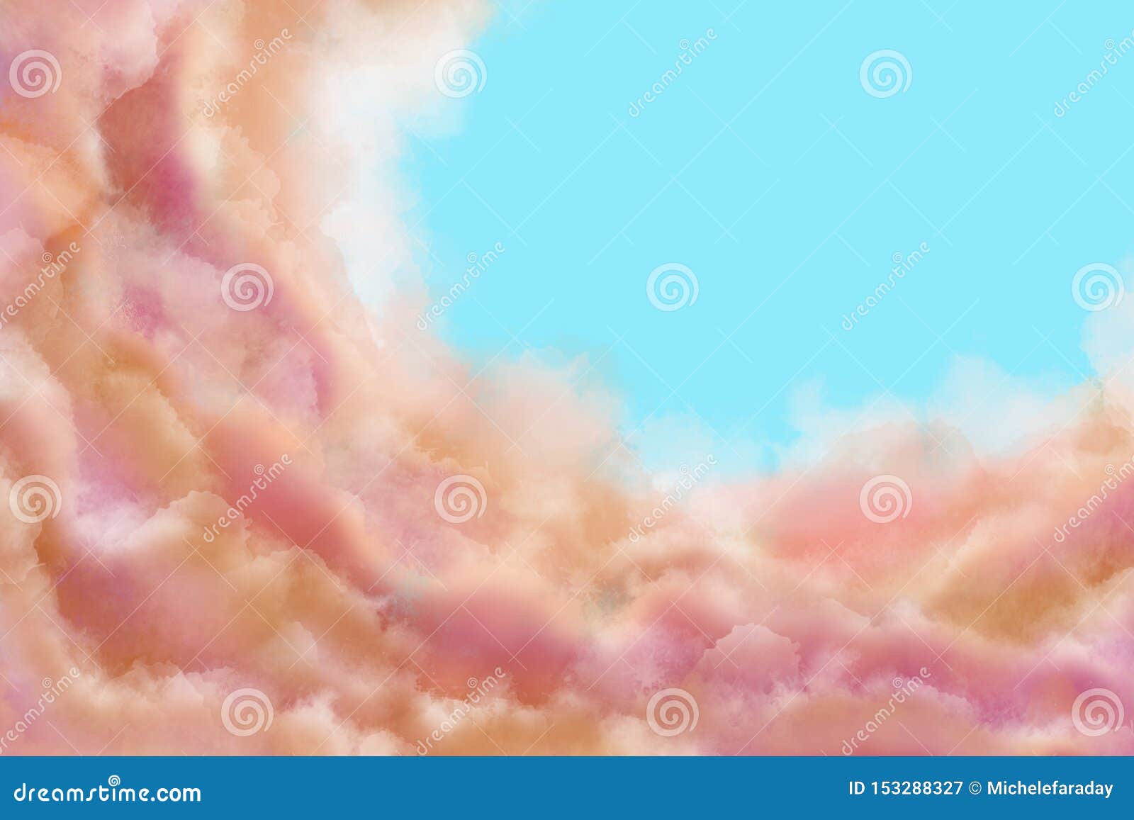 Иллюстрация золотых и пастельных облаков на мягком голубом небе r Краска акварелей