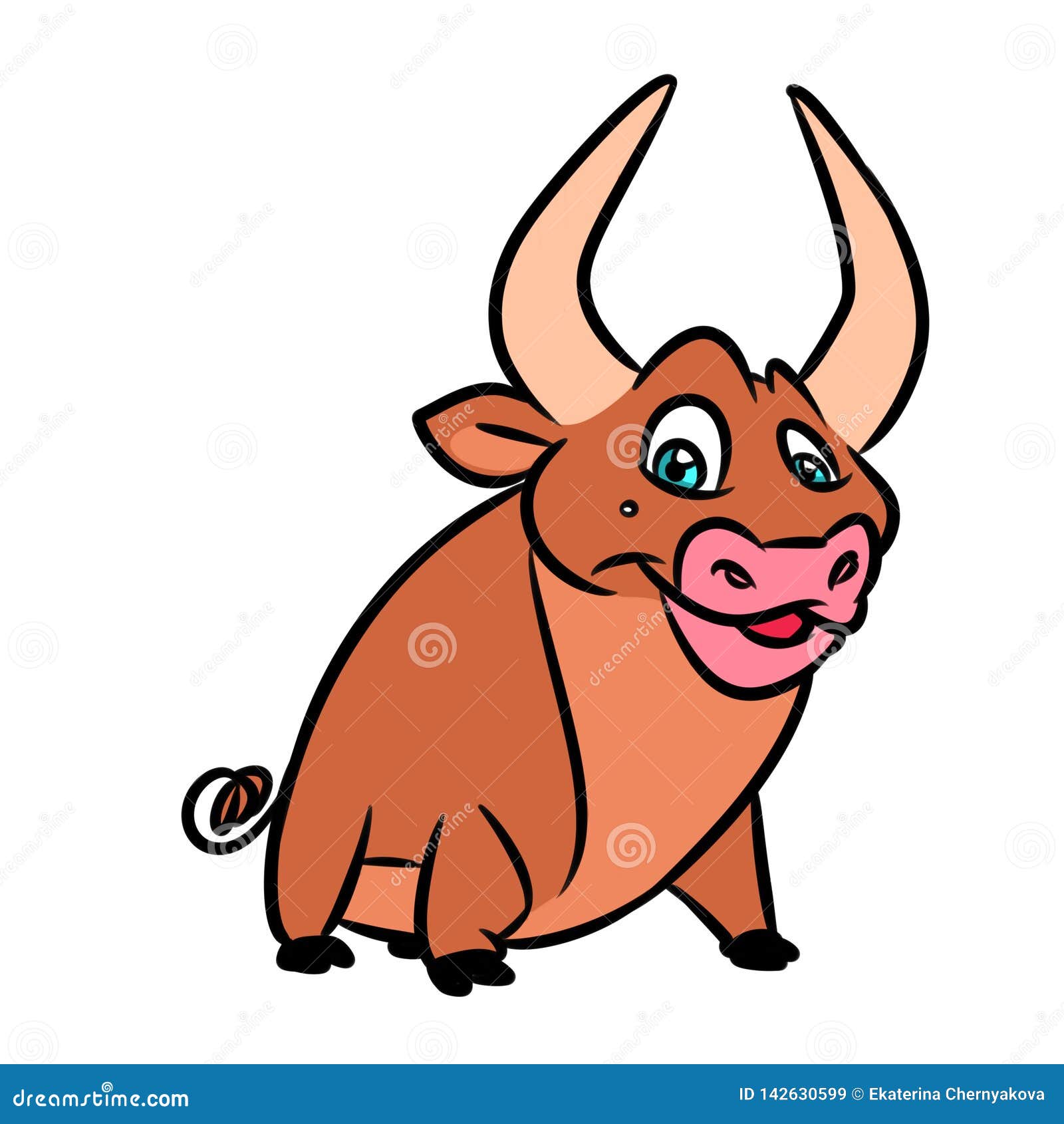Иллюстрация мультфильма характера маленького быка пародийности животная ...