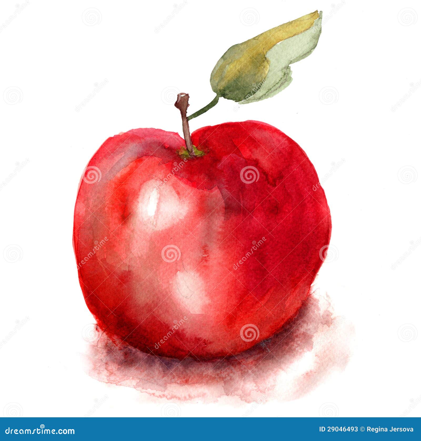 Красное яблоко акварелью
