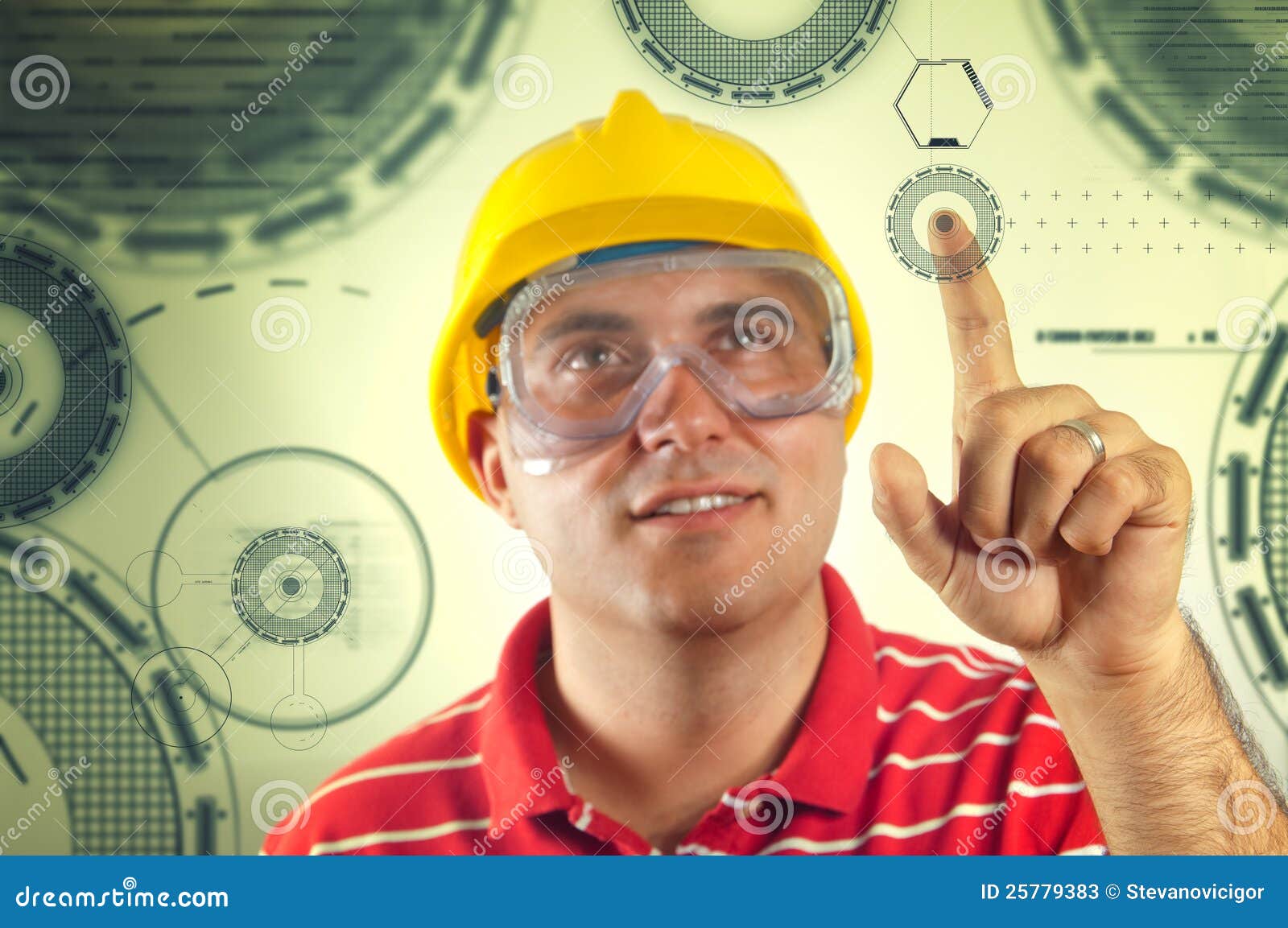 Инженер по строительству и монтажу с экраном касания Стоковое ...