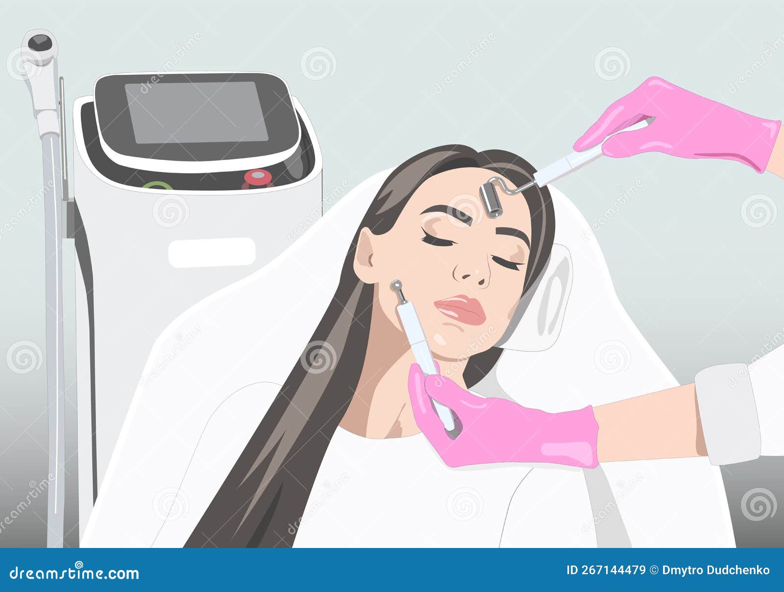 A Doctor Cosmetologist Makes a Microcurrent Facial Therapy To a Young