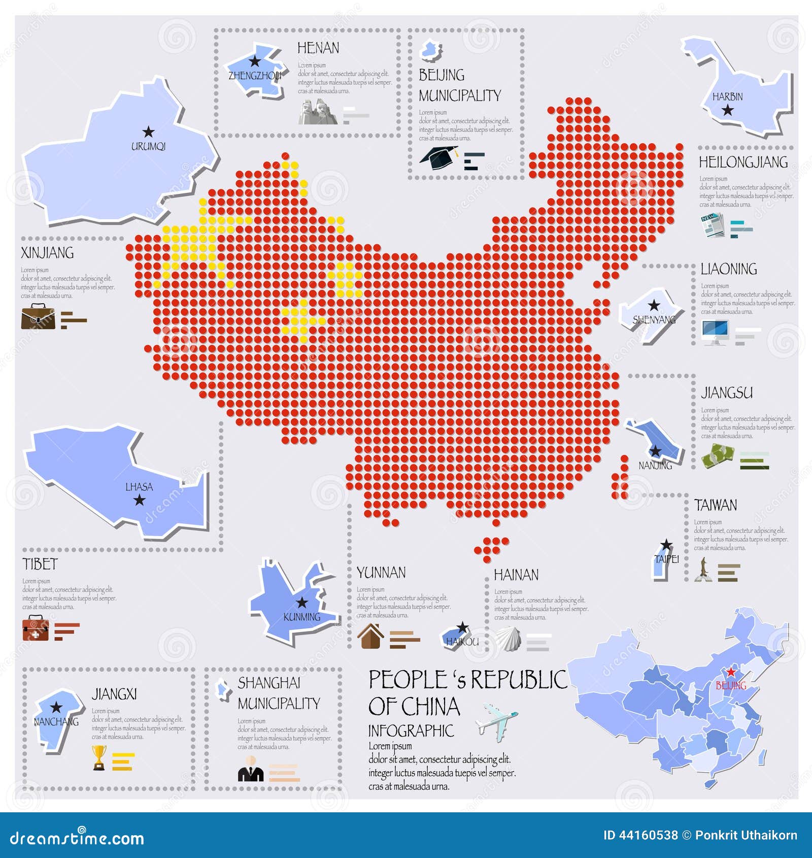Карта точки и флага дизайна Китая Infographic. Карта точки и флага шаблона дизайна Китая Infographic