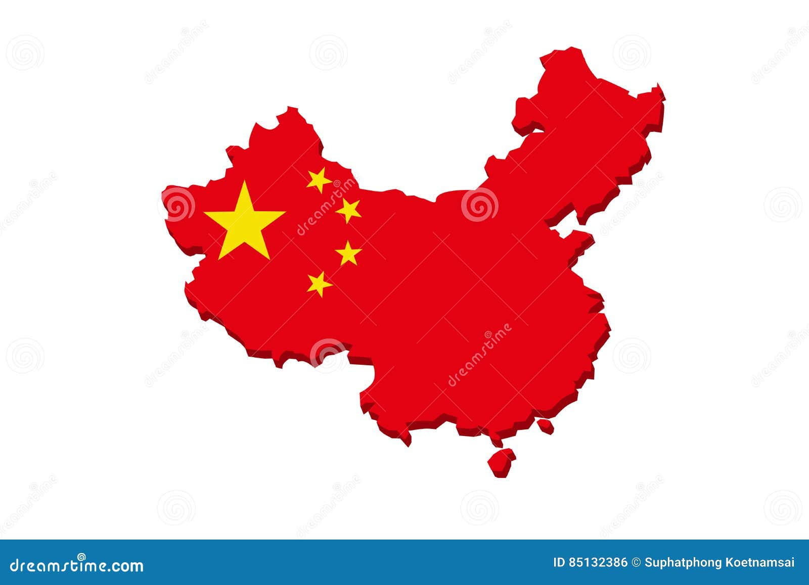 Карта флага Китая. Флаг Китая в форме карты на белой предпосылке