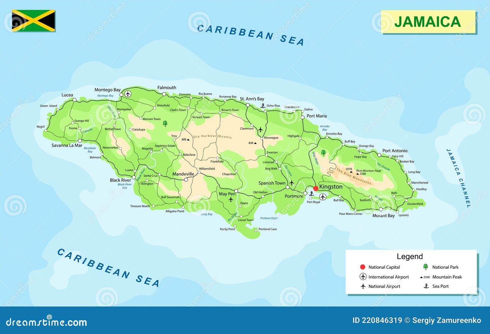 Map of Jamaica stock illustration. Illustration of text 220846319