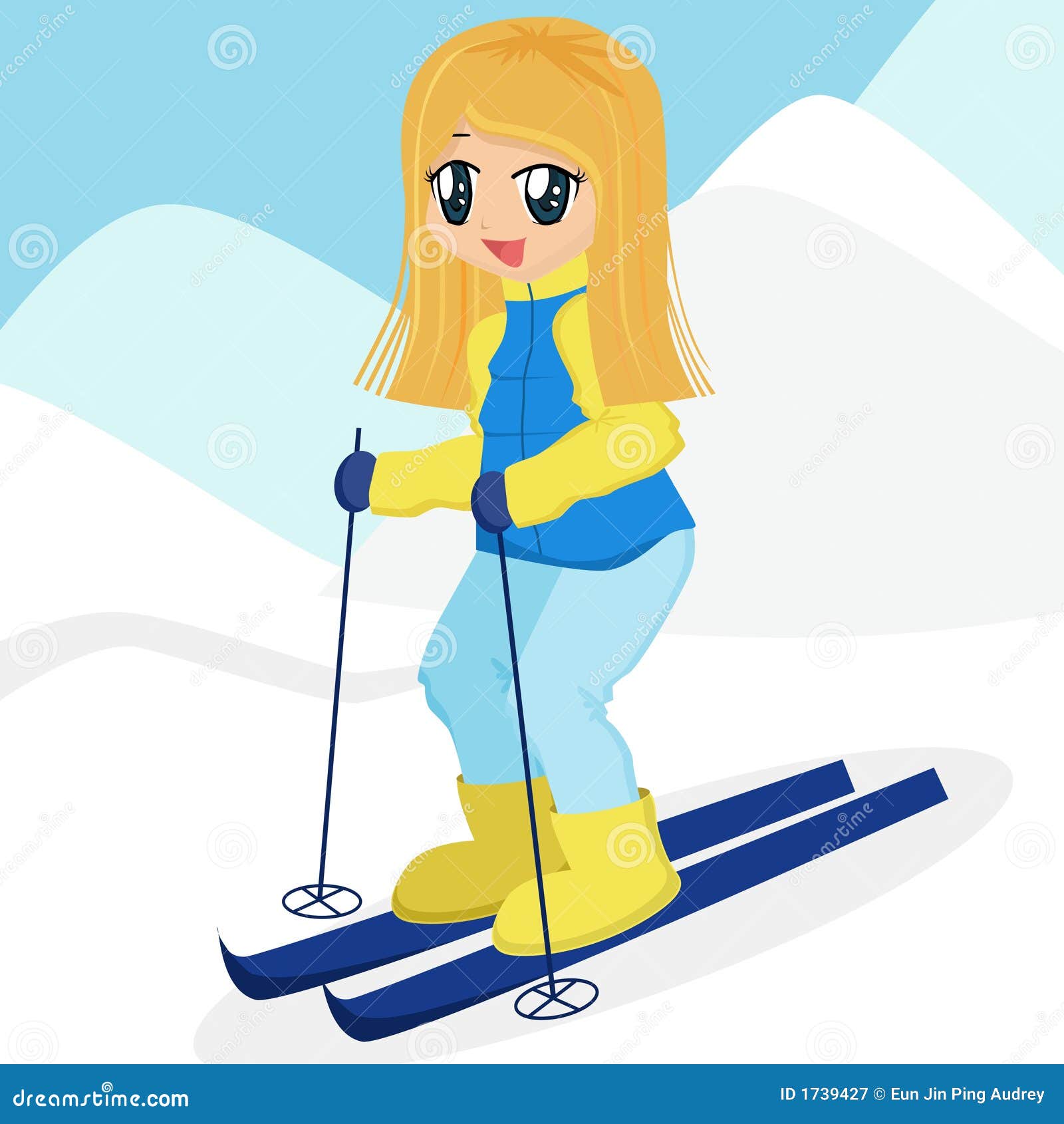 Рисование девочки на лыжах