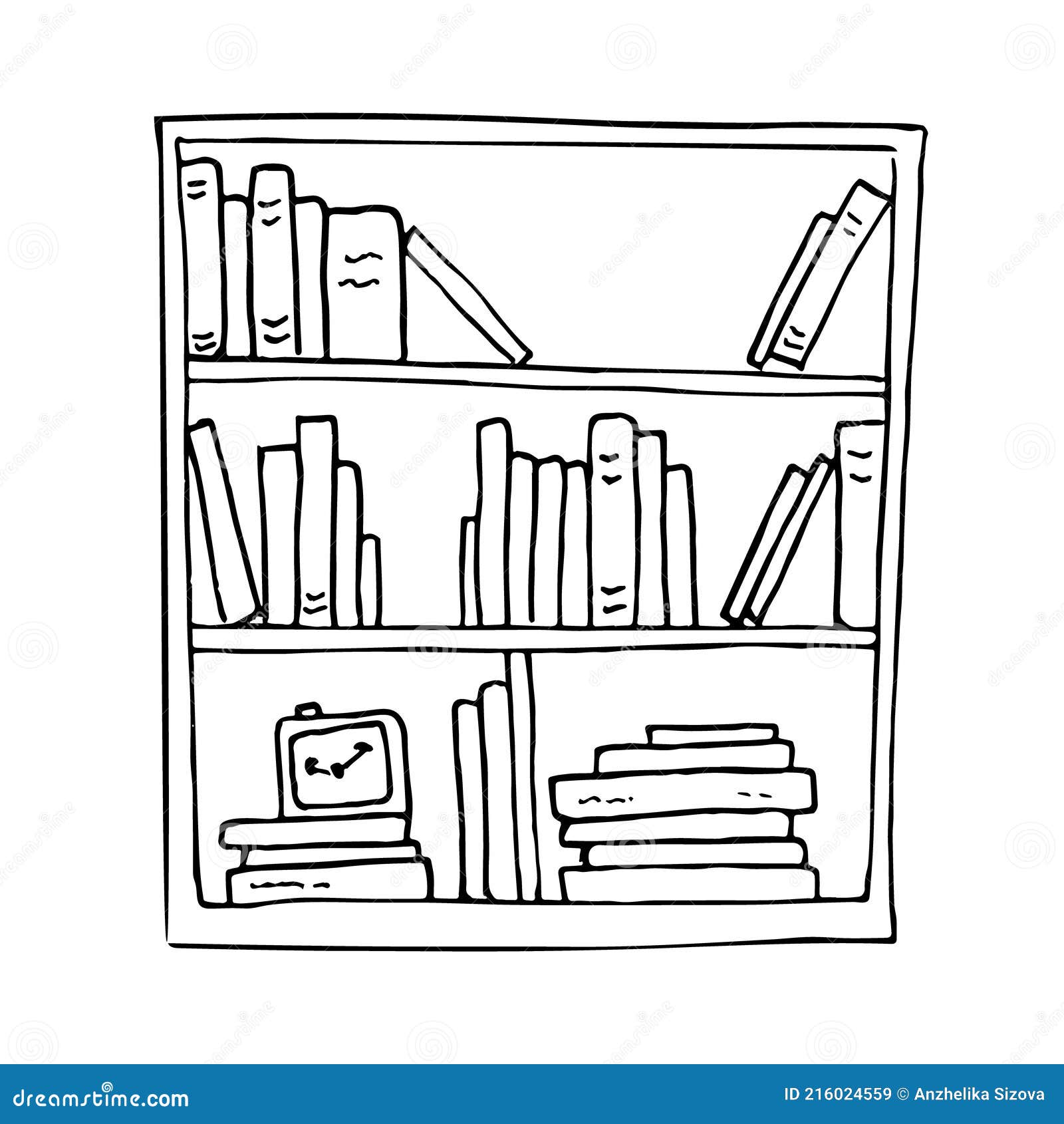 Bookcase черно белая рисунок для детей