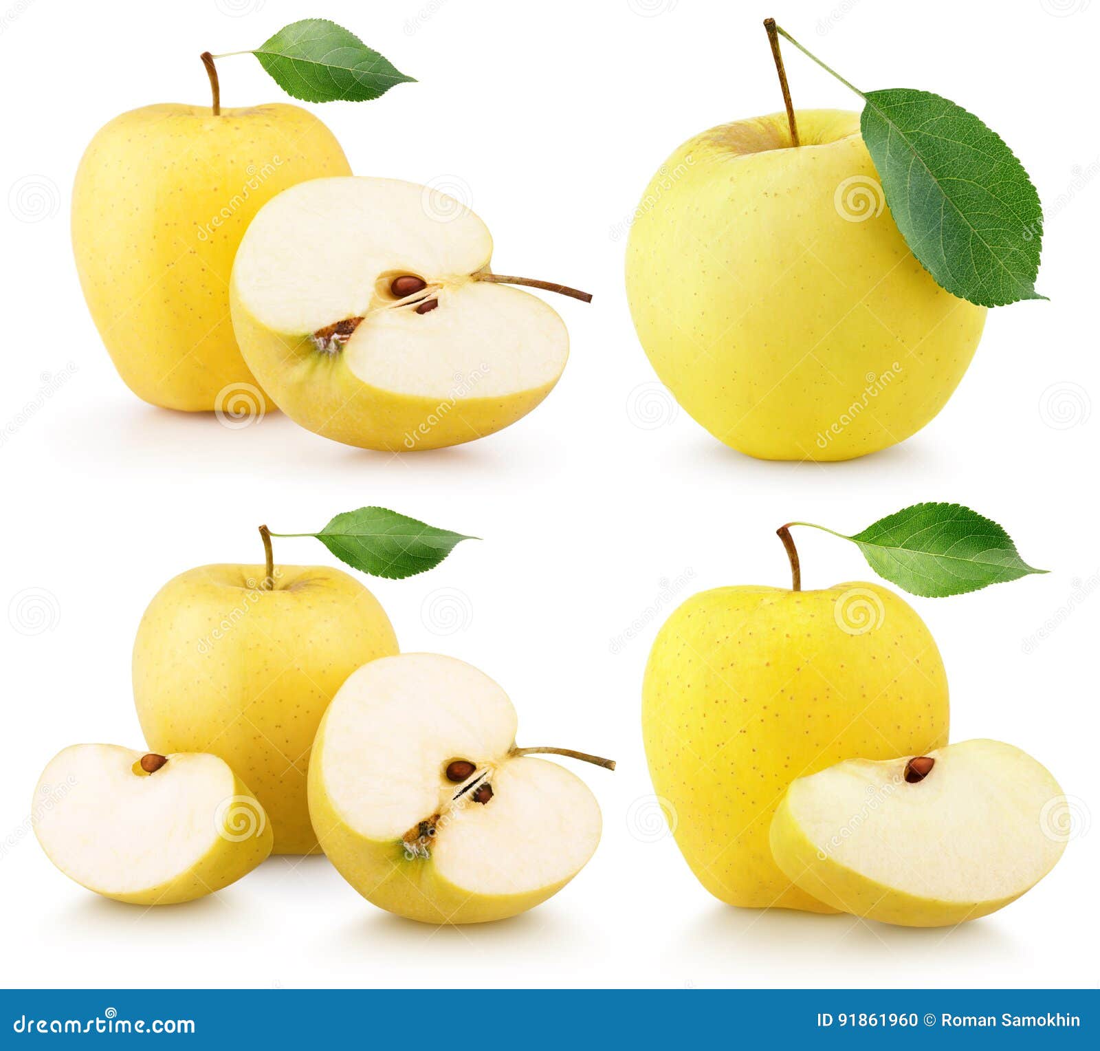 Яблоки желтого цвета для детей на белом фоне