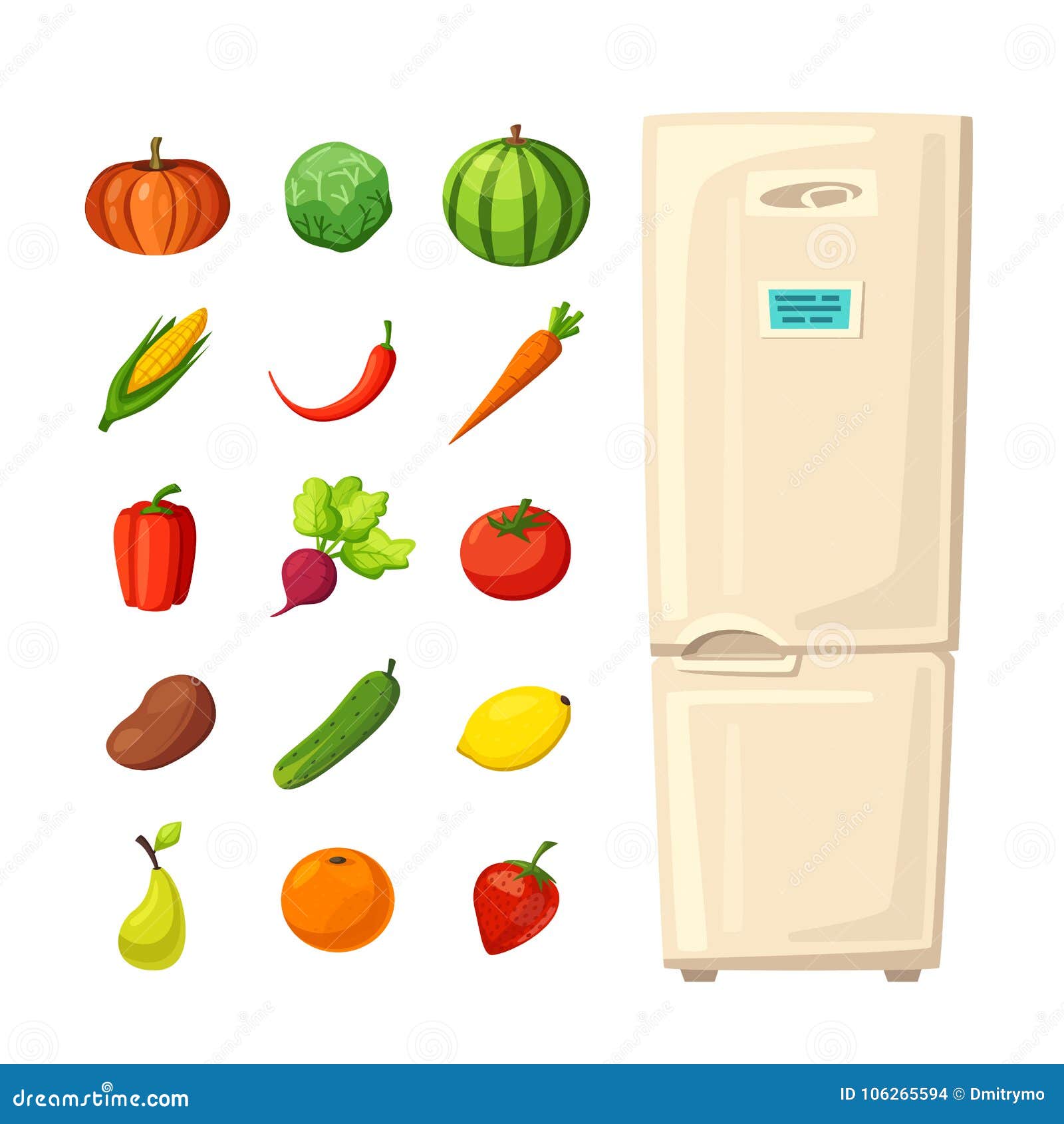 Овощи в холодильнике мультяшные