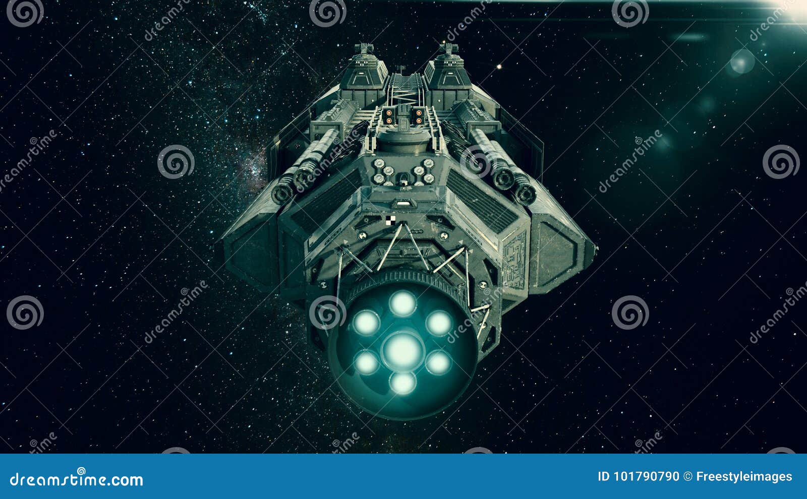 Космический корабль в космосе, летании корабля через вселенную ...