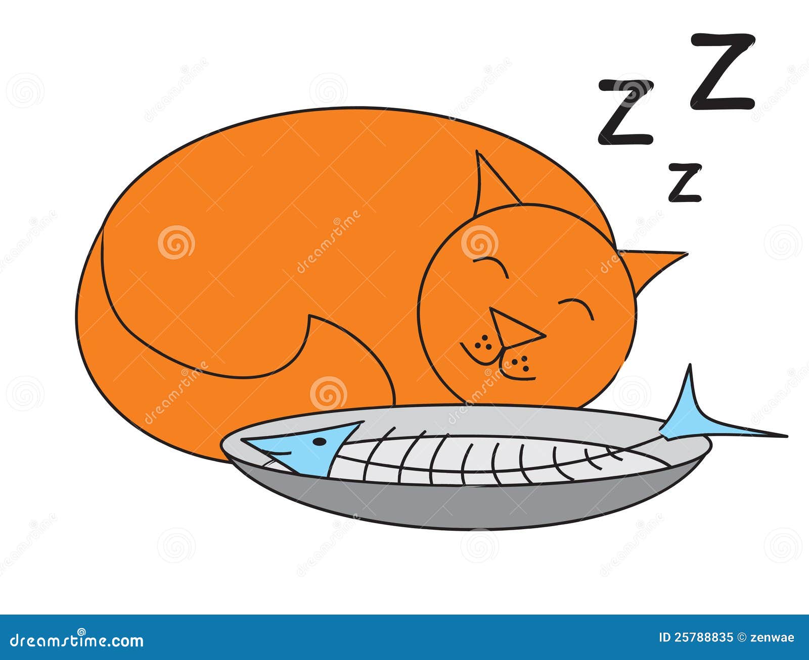 Кошка ест рыбу иллюстрация