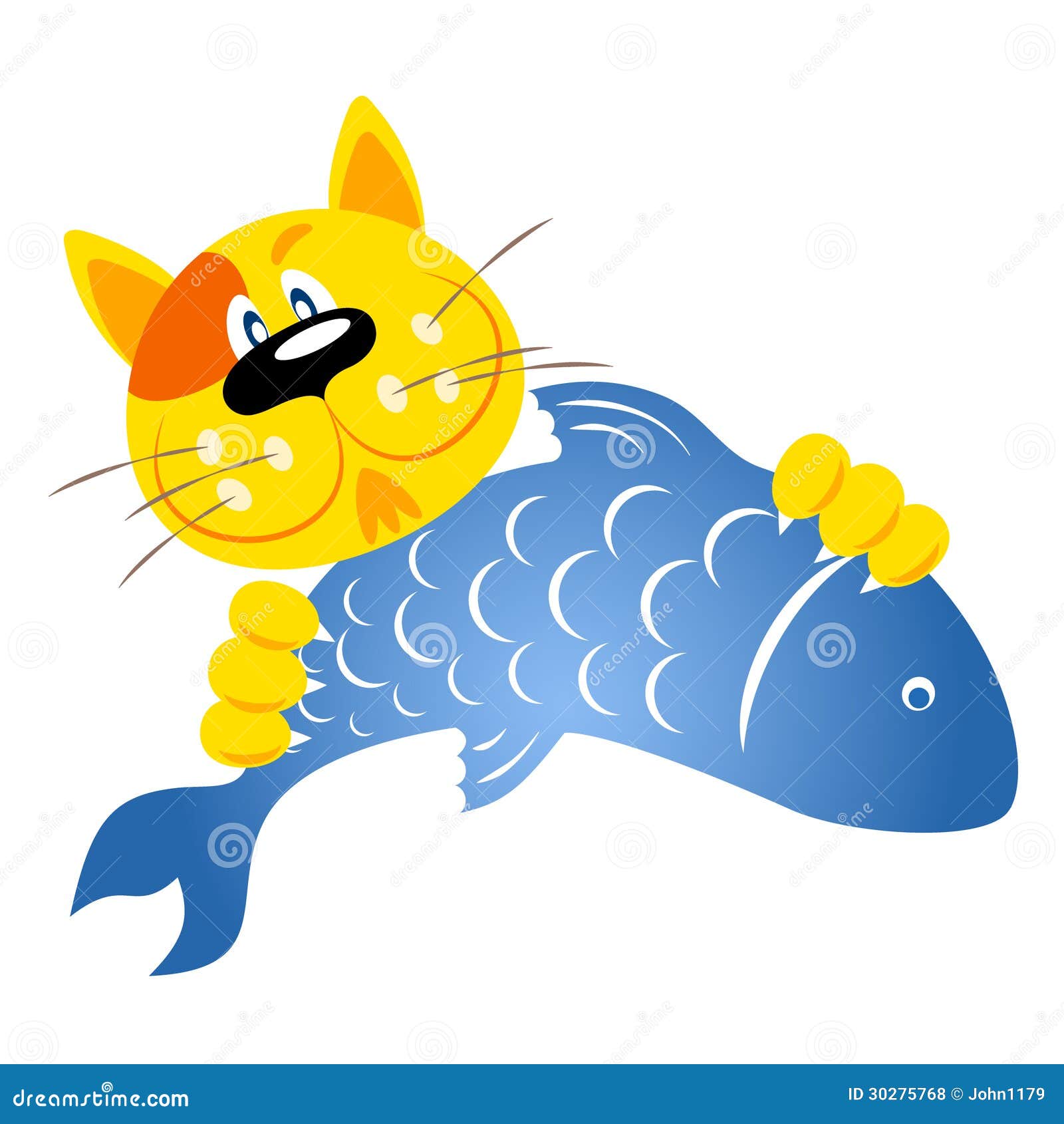 Кот с рыбой вектор