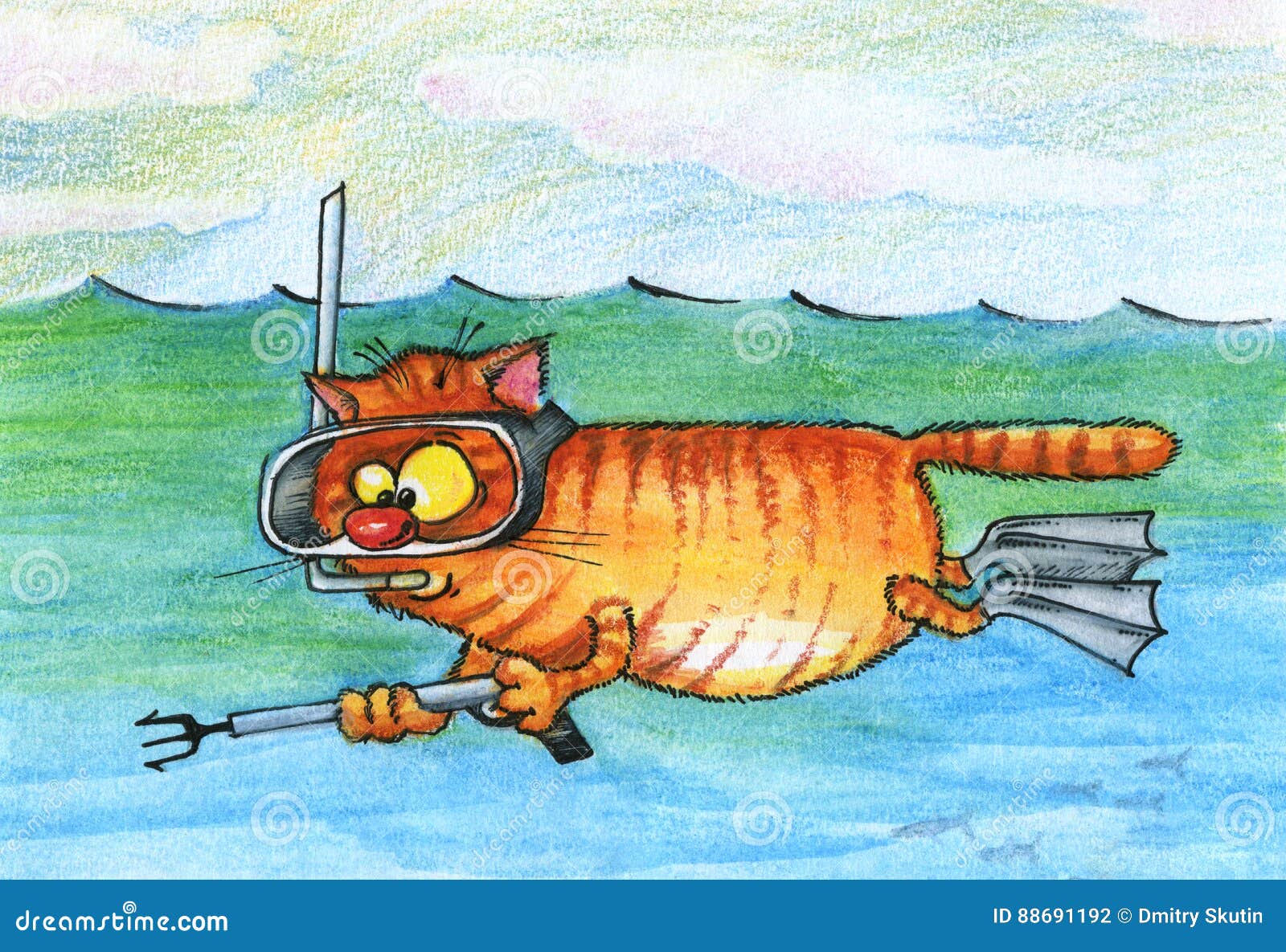 Рыжий кот на рыбалке