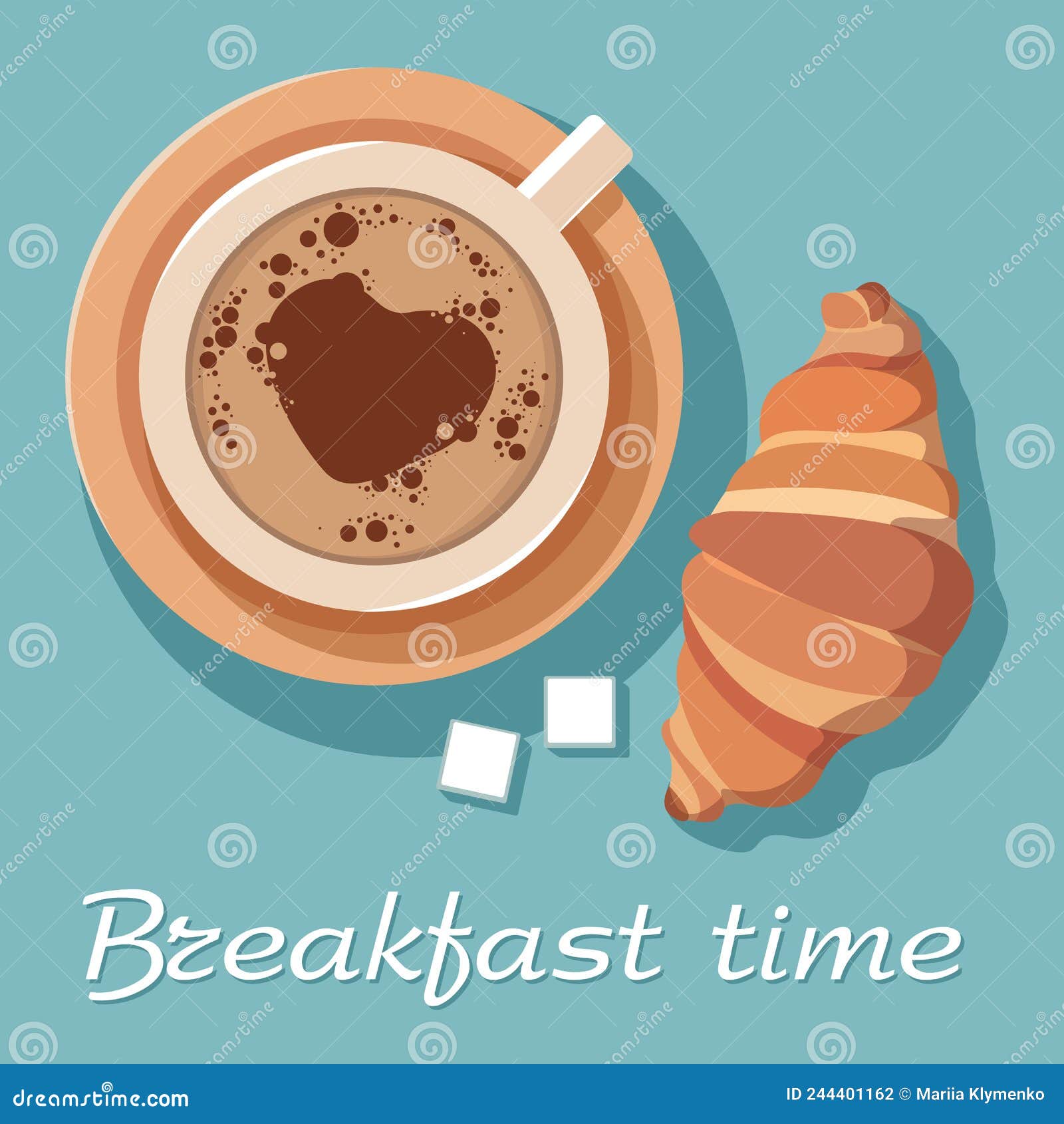 Breakfast Time. Donut Coffee. Coffee with Heart Pattern Stock Vector