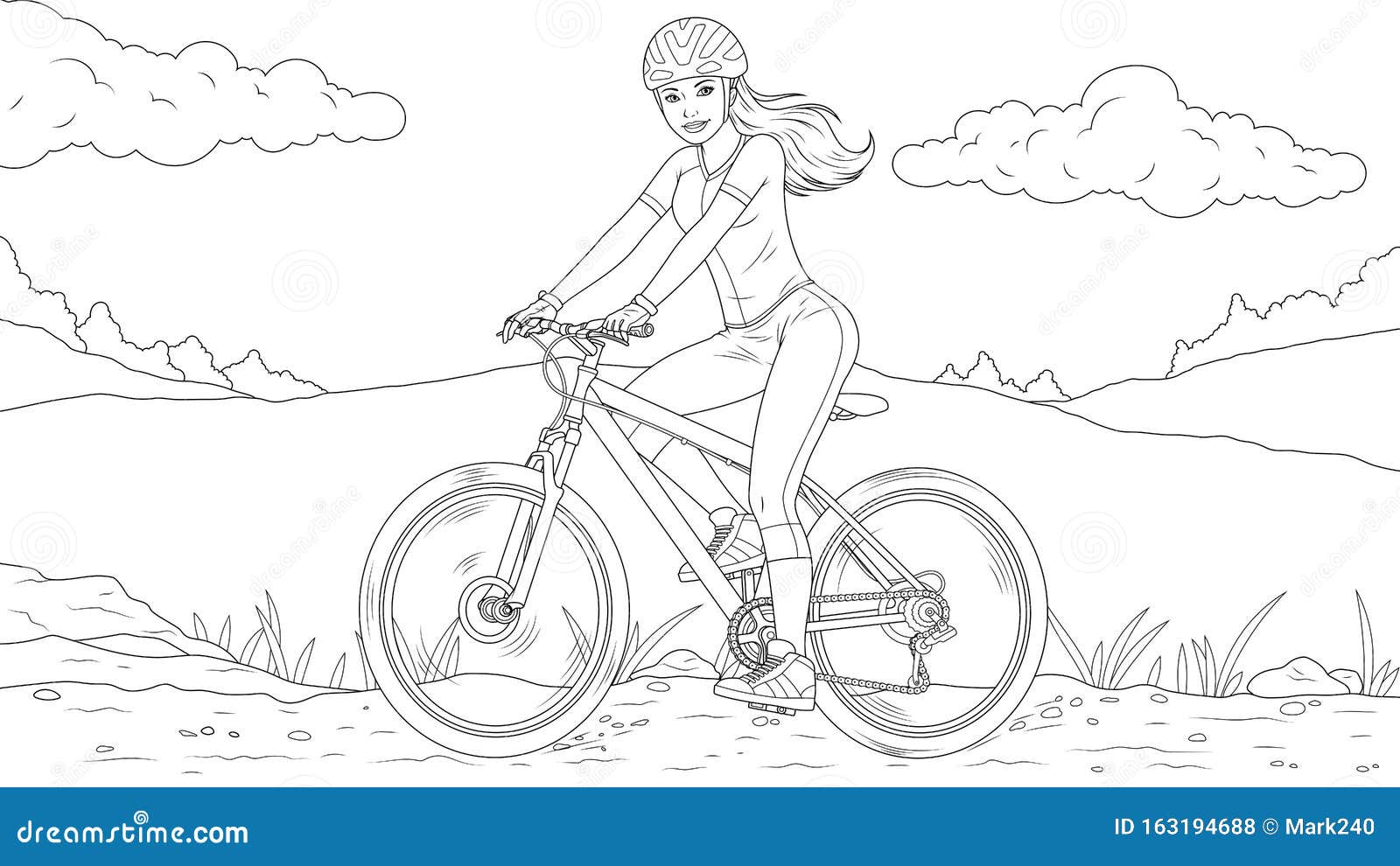 Девушка на велосипеде раскраска