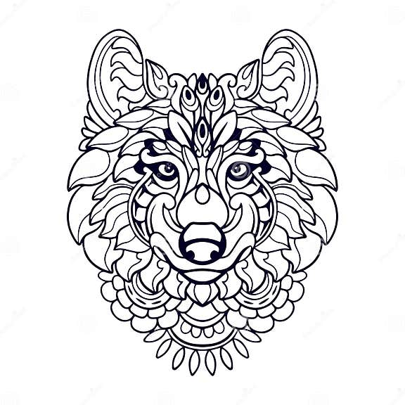 красивые волчьи мандалы, изолированные на белом фоне Иллюстрация ...