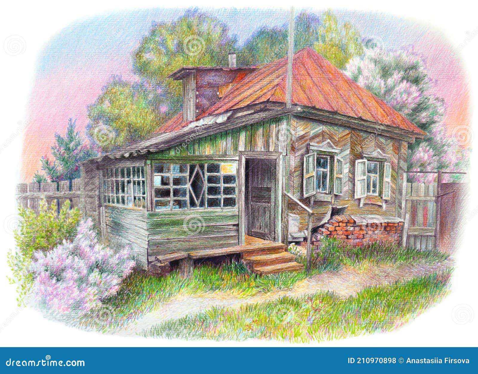 Рисунок дома в деревне