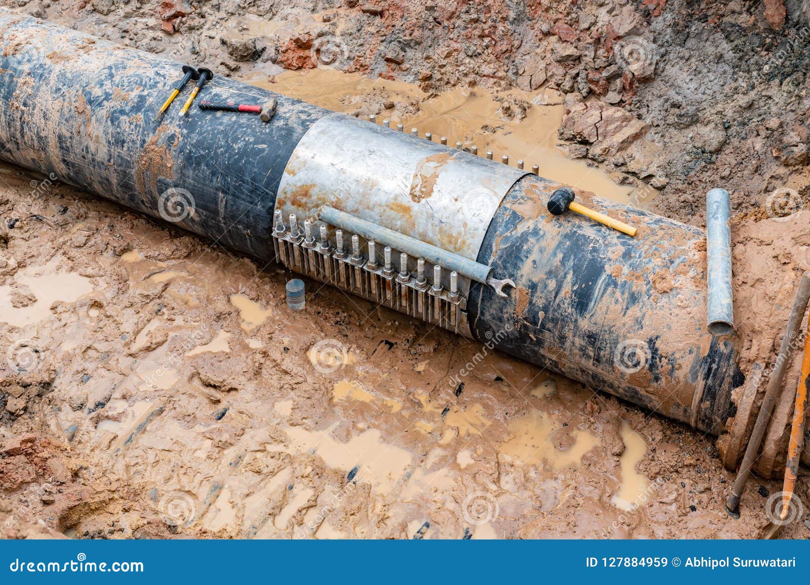 Крышка алюминия бросания замка работника & труба водопровода сломленная ...