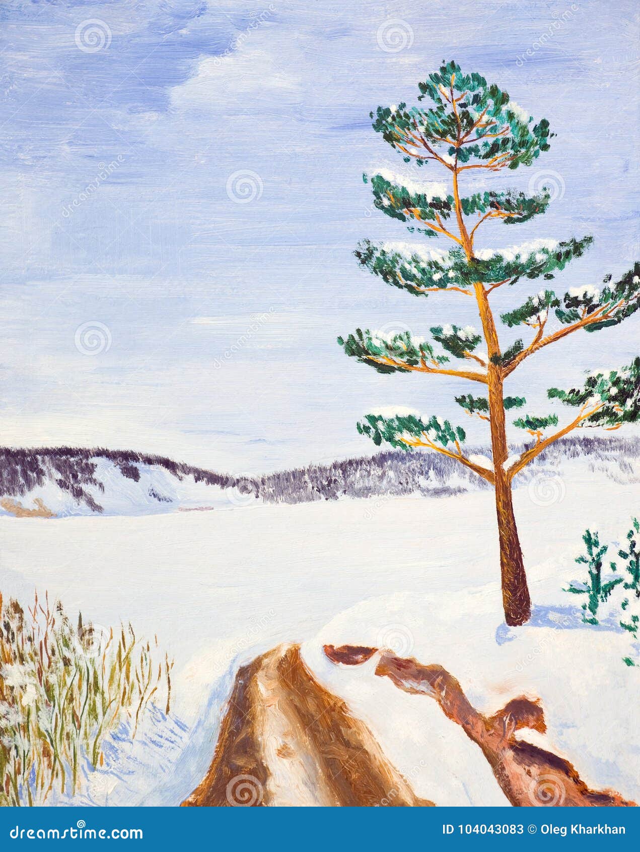 Зимняя сосна рисунок