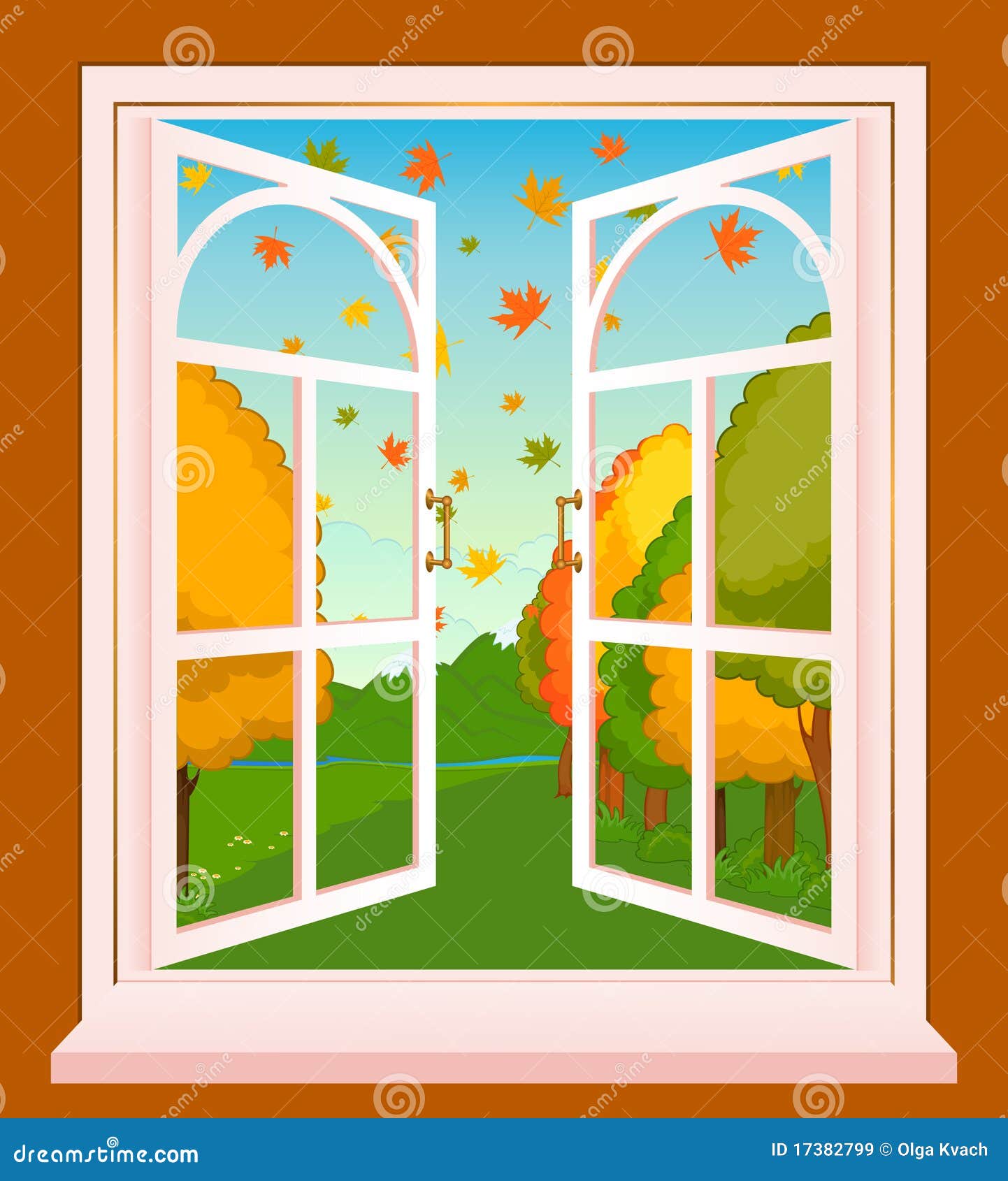 Осеннее окно нарисованное для детей