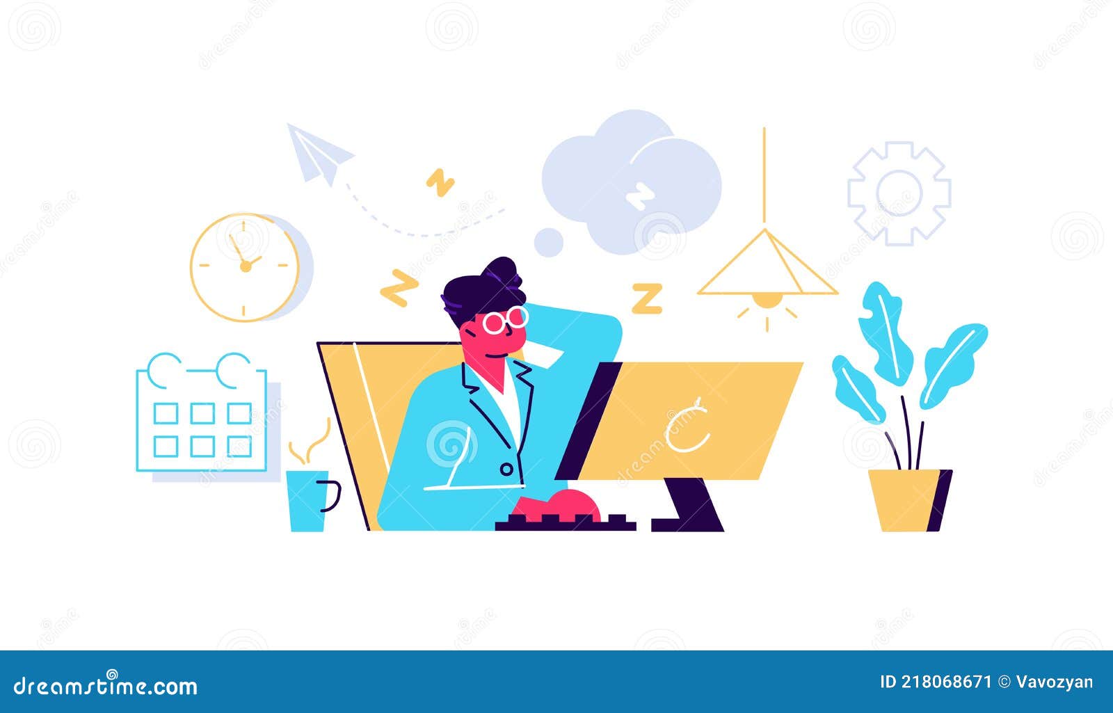 ленивый и немотивированный работник отдыхает на рабочем месте ...