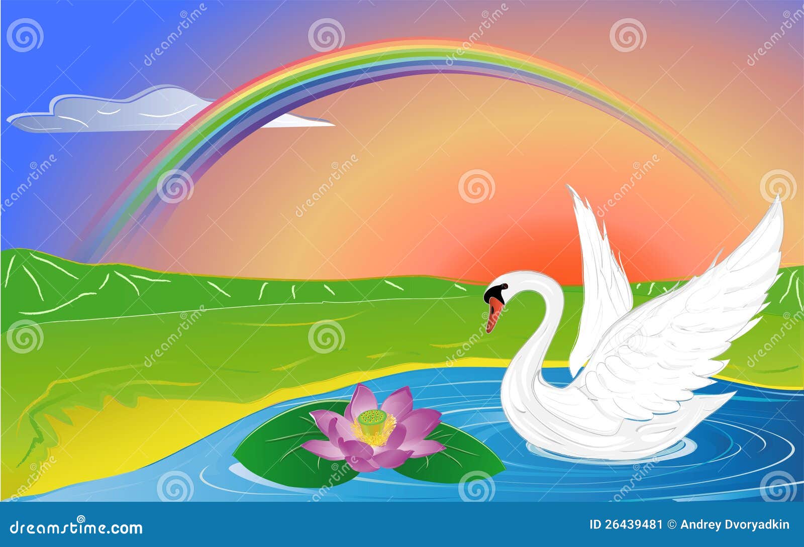 Лебеди с радугой