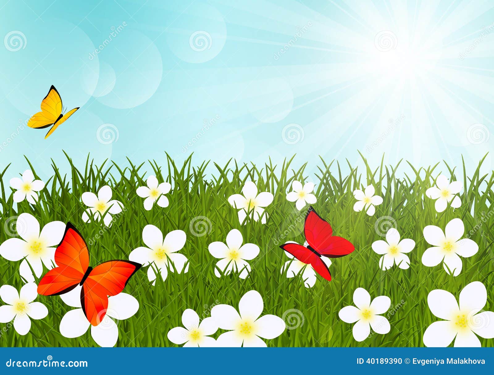 Рисунок Луга с цветами и бабочками