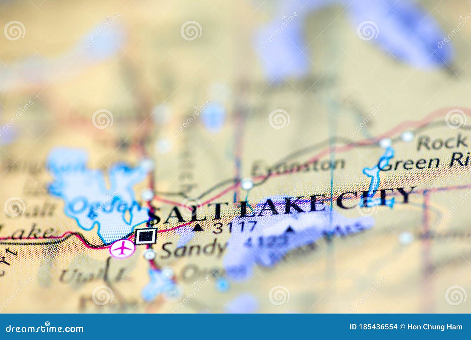 Маленькая глубина фокуса поля на географическом положении карты континента Солт-Лейк-Сити Соединенных Штатов Америки США на эпичес