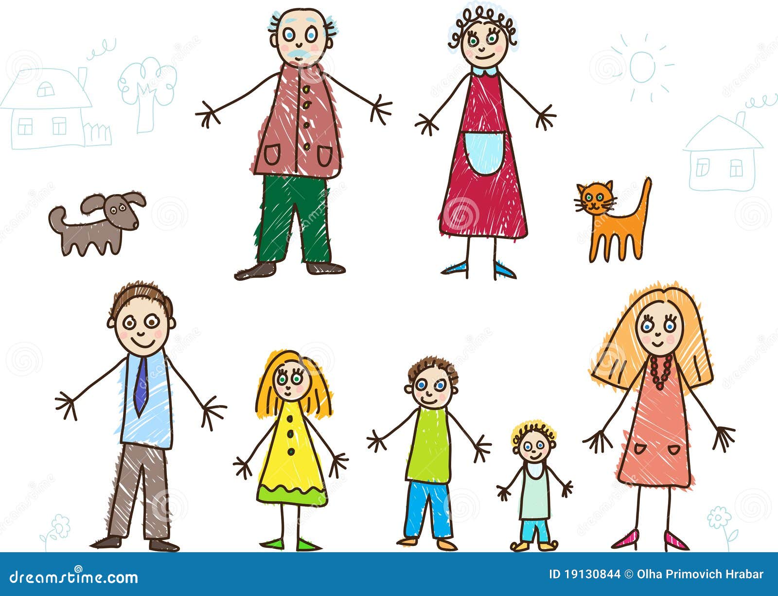 Нарисованные человечки:мама,папа, бабушка и дети