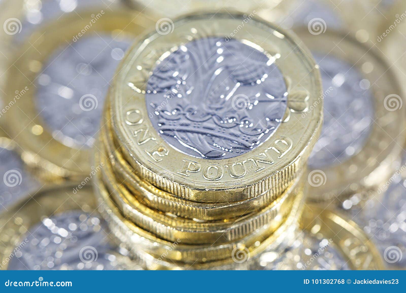 Монетки одного фунта - великобританская валюта. монетки один фунт Новые биметаллические монетки введенные как анти--подделывая измерение в 2017