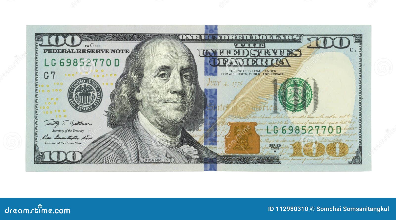 Новые 100 долларов США счета, 100 самцов оленя, американца 100 долларов
