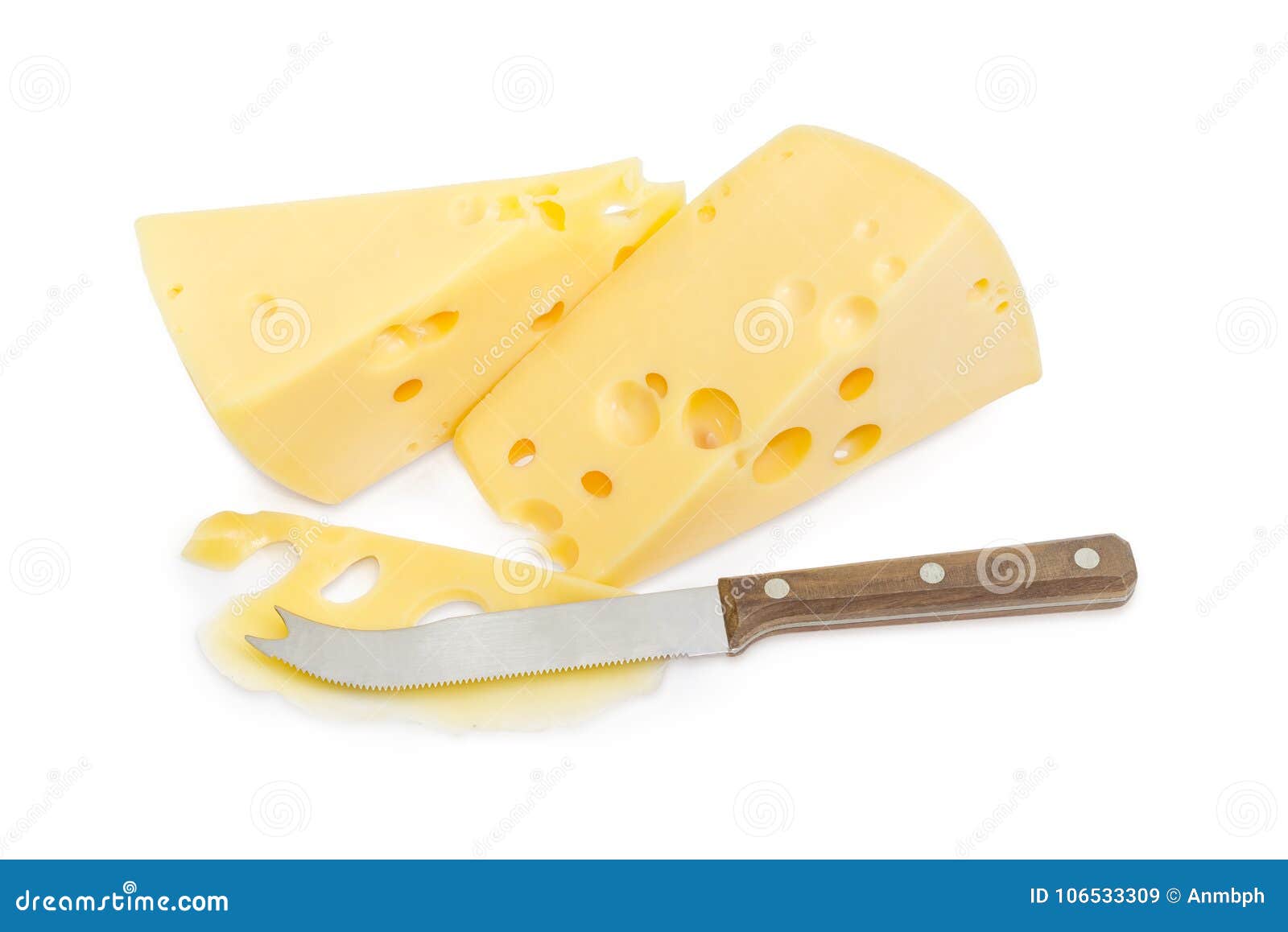  сыра, кусок и 2 части типа Швейцарц сыра Стоковое Изображение .